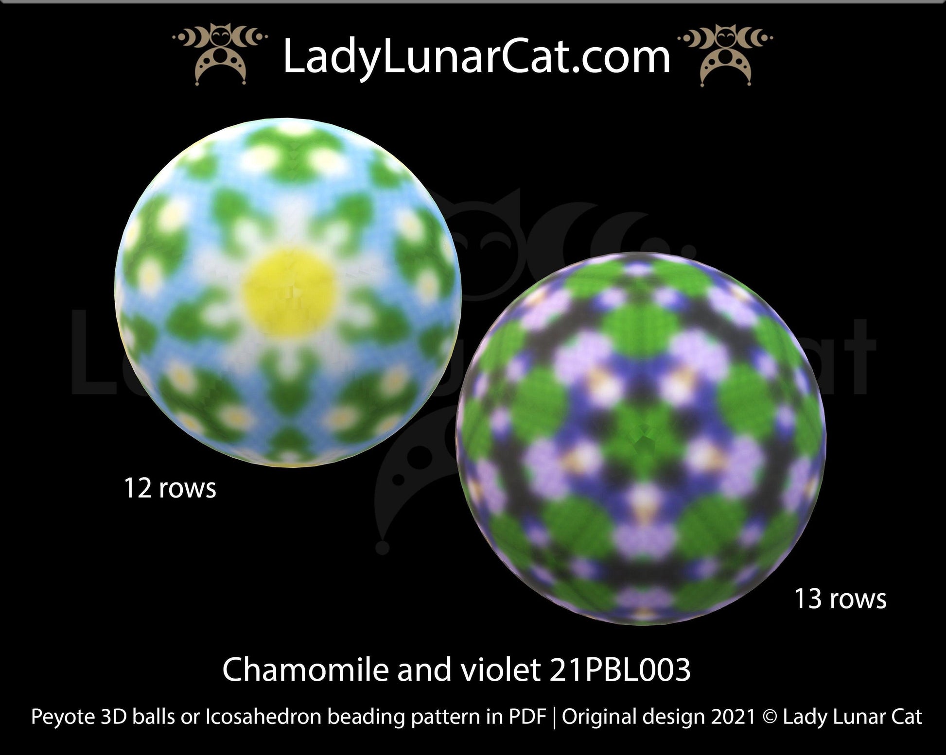 Copy of Peyote 3d ball pattern for beading | Beaded Icosahedron Spring flowers 21PBL004 10 and 9 rows LadyLunarCat