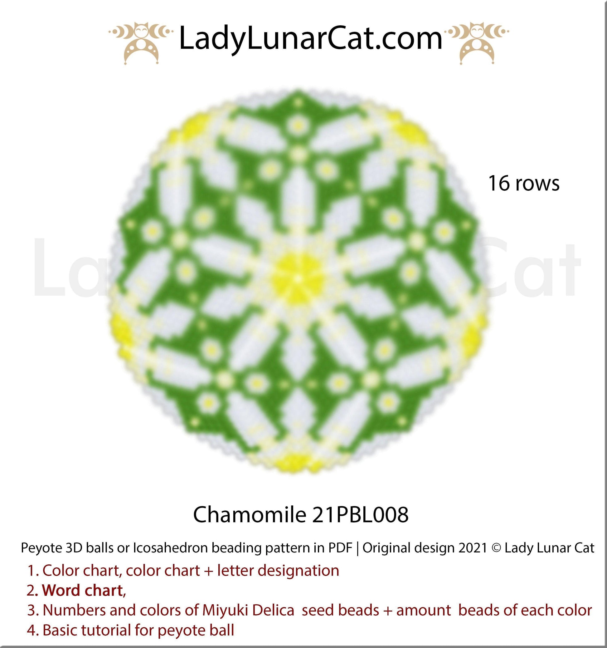Copy of Peyote 3d ball pattern for beading | Beaded Icosahedron Sunflowers  21PBL006 16 rows LadyLunarCat