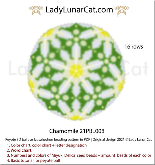 Chamomile peyote 3D ball - 16 rows 4 colors daisy spring floral PDF LadyLunarCat