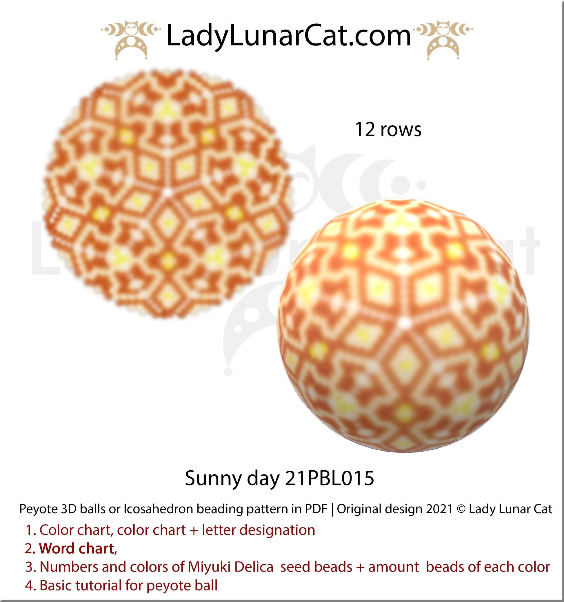Copy of Peyote 3d ball pattern for beading | Beaded Icosahedron Sunny day 21PBL015 12 rows LadyLunarCat