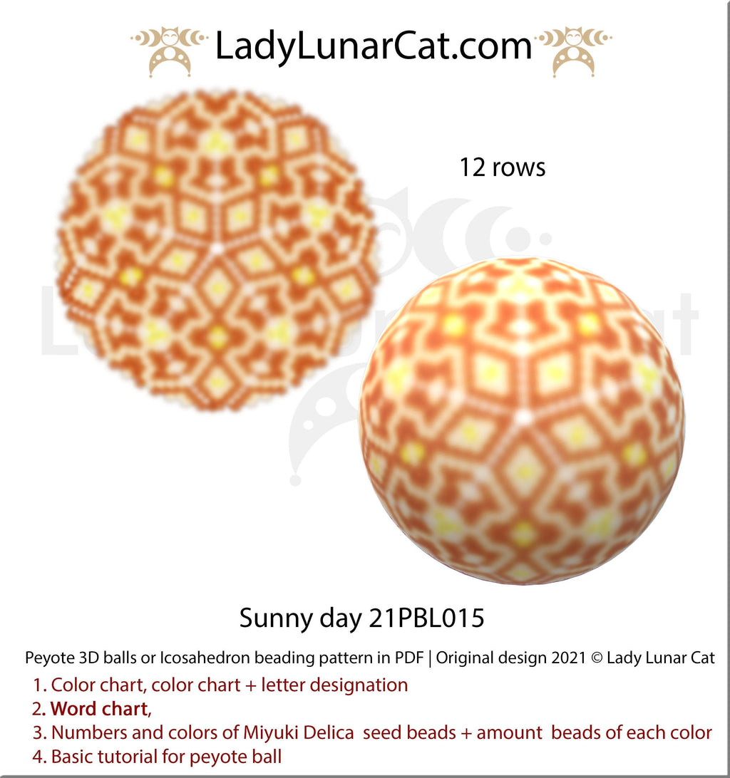 Copy of Peyote 3d ball pattern for beading | Beaded Icosahedron Sunny day 21PBL015 12 rows LadyLunarCat