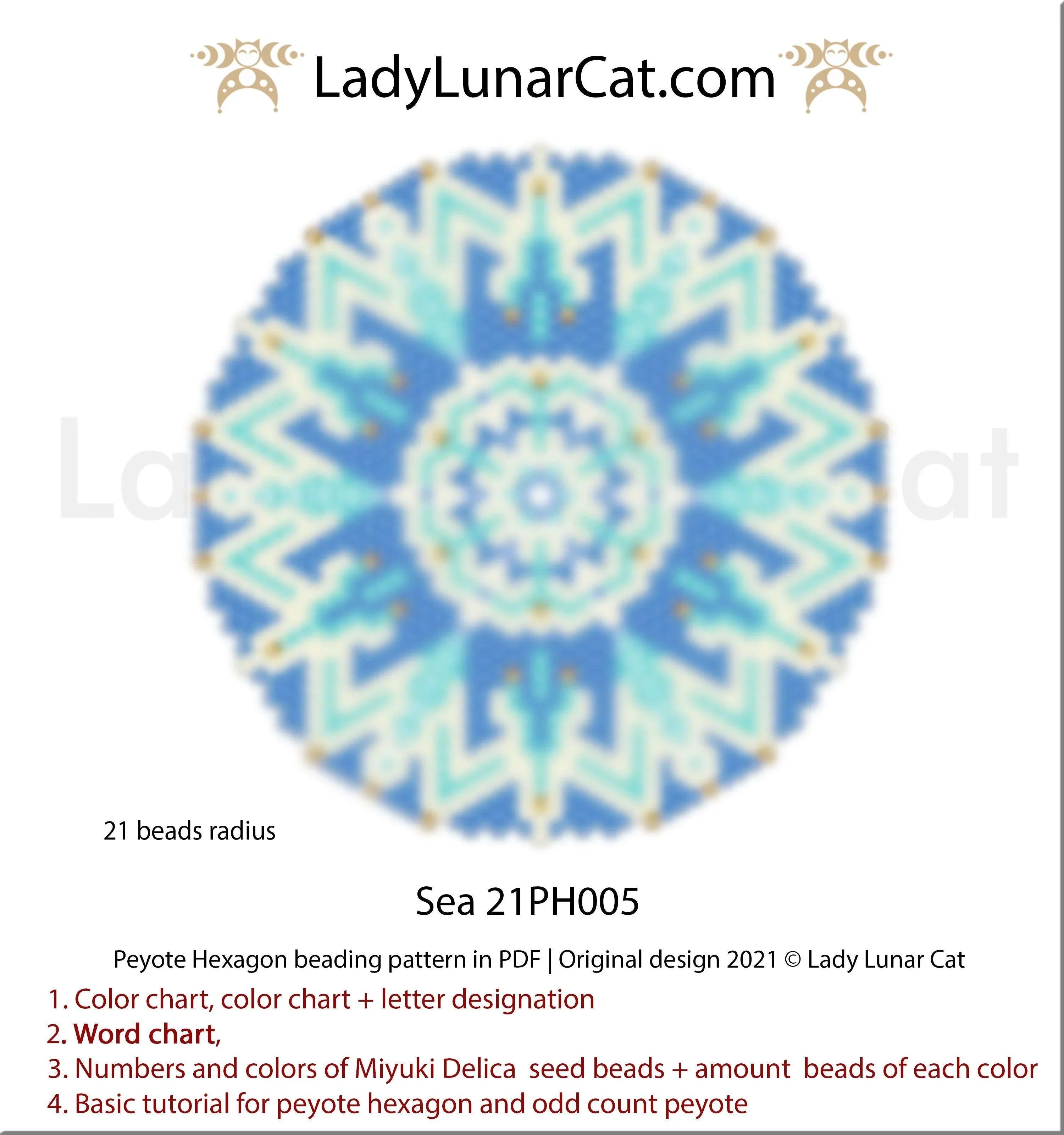 Sea peyote hexagon pendant — ocean summer coastal blue beading necklace LadyLunarCat