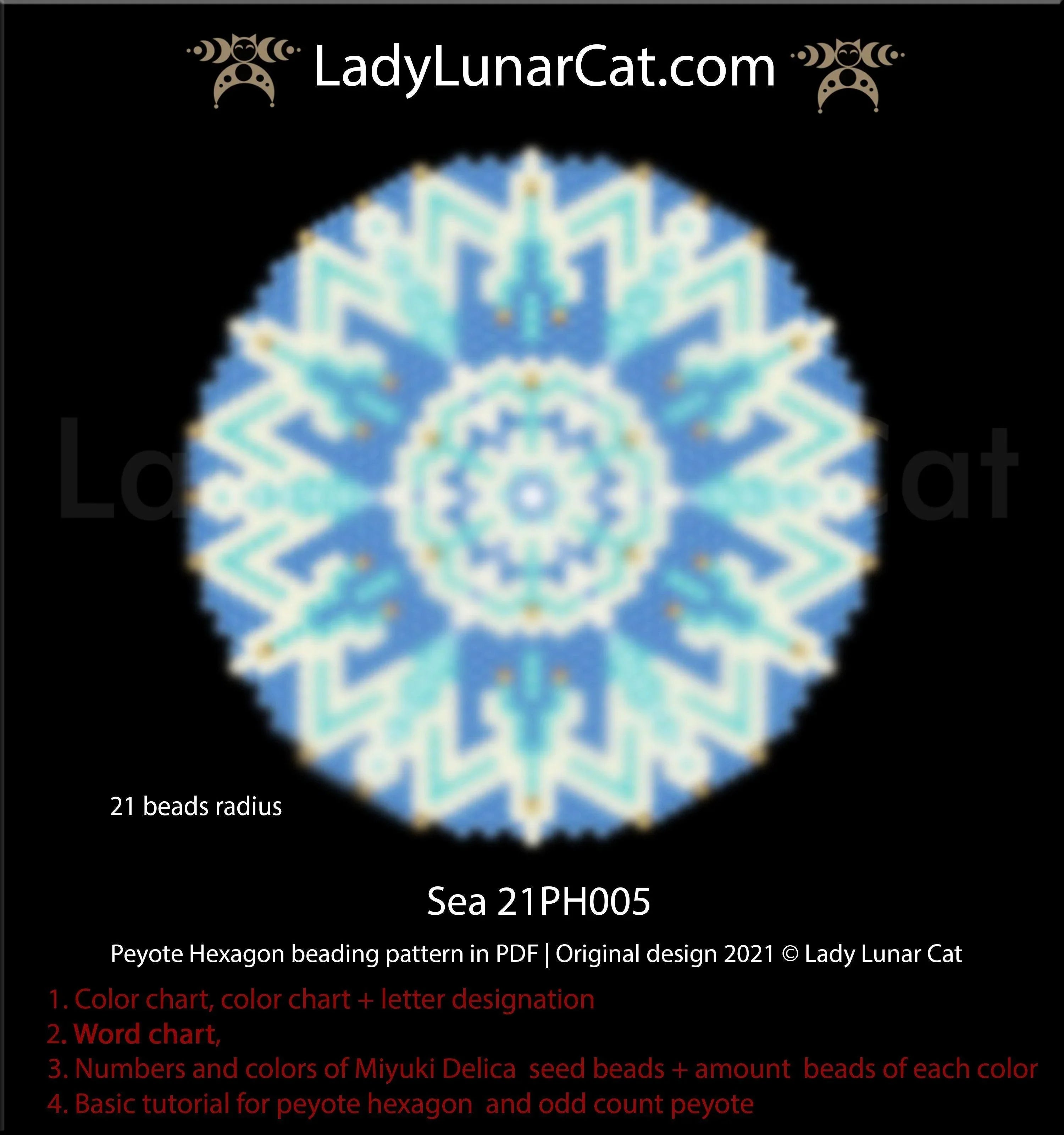 Sea peyote hexagon pattern by Lady Lunar Cat — ocean pendant summer beading PDF 21PH005