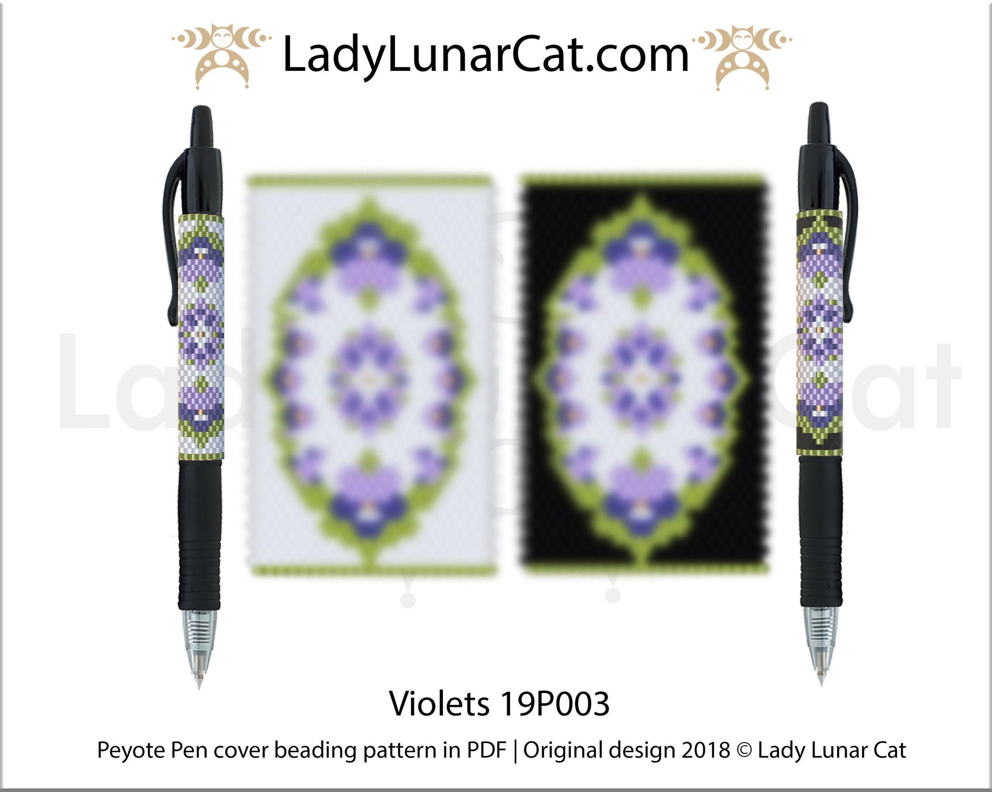 Copy of Peyote pen cover pattern for beading | Beaded pen wrap  tutorial Clover and horseshoes 18P004 LadyLunarCat