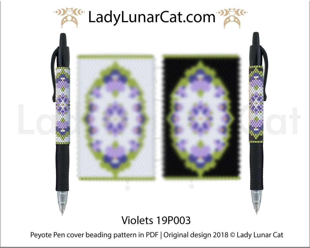 Copy of Peyote pen cover pattern for beading | Beaded pen wrap  tutorial Clover and horseshoes 18P004 LadyLunarCat