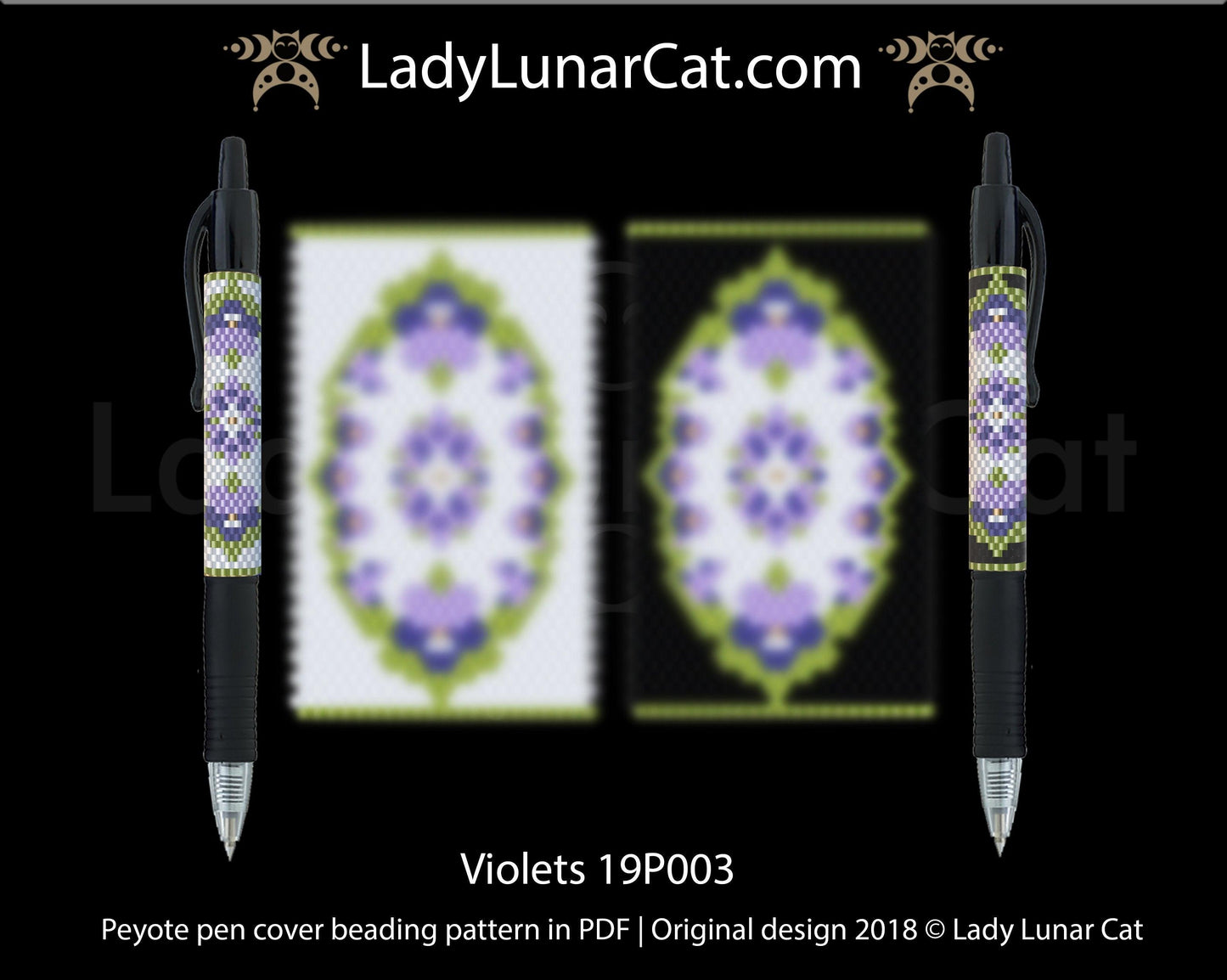 Copy of Peyote pen cover pattern for beading | Beaded pen wrap  tutorial Clover and horseshoes 18P004 LadyLunarCat