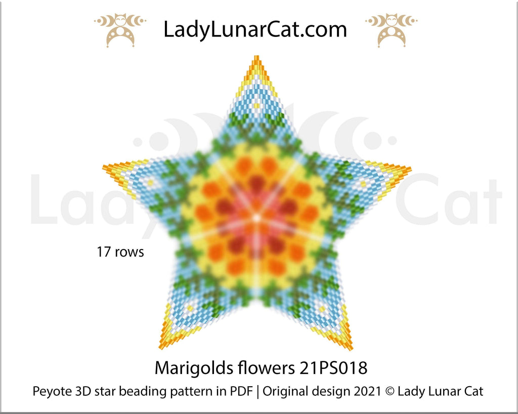 Fall Vibes Beading Patterns - Marigold Flower Peyote Stars by LadyLunarCat