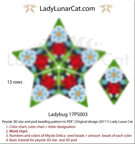 Copy of Peyote star patterns for beading and peyote pod patterns  Snowflake 20PS020 LadyLunarCat
