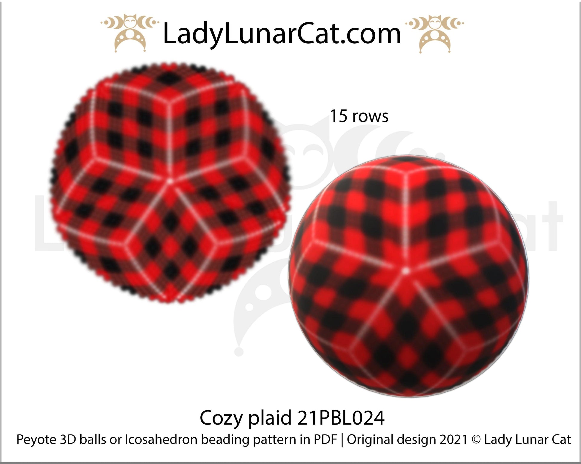 Peyote 3d ball pattern for beading Cozy plaid 21PBL024 15 rows LadyLunarCat