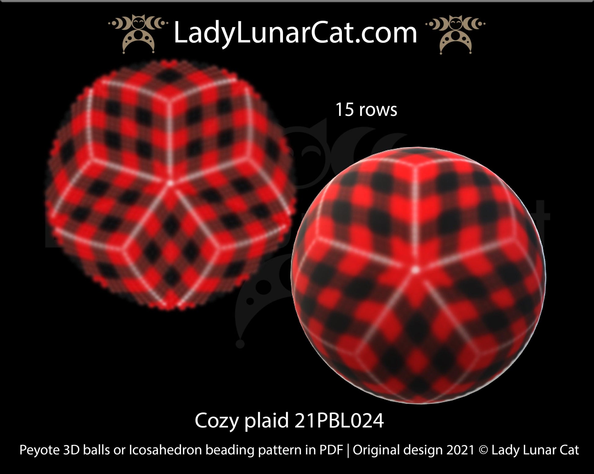 Peyote 3d ball pattern for beading Cozy plaid 21PBL024 15 rows LadyLunarCat