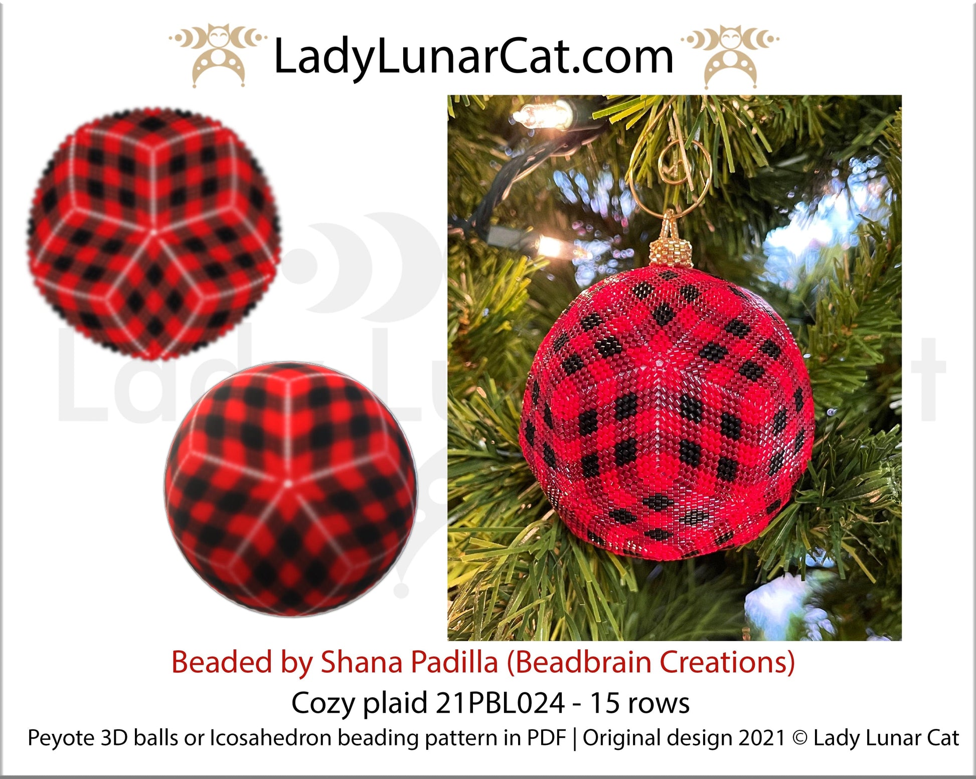 Peyote 3d ball pattern for beading Cozy plaid 21PBL024 15 rows LadyLunarCat