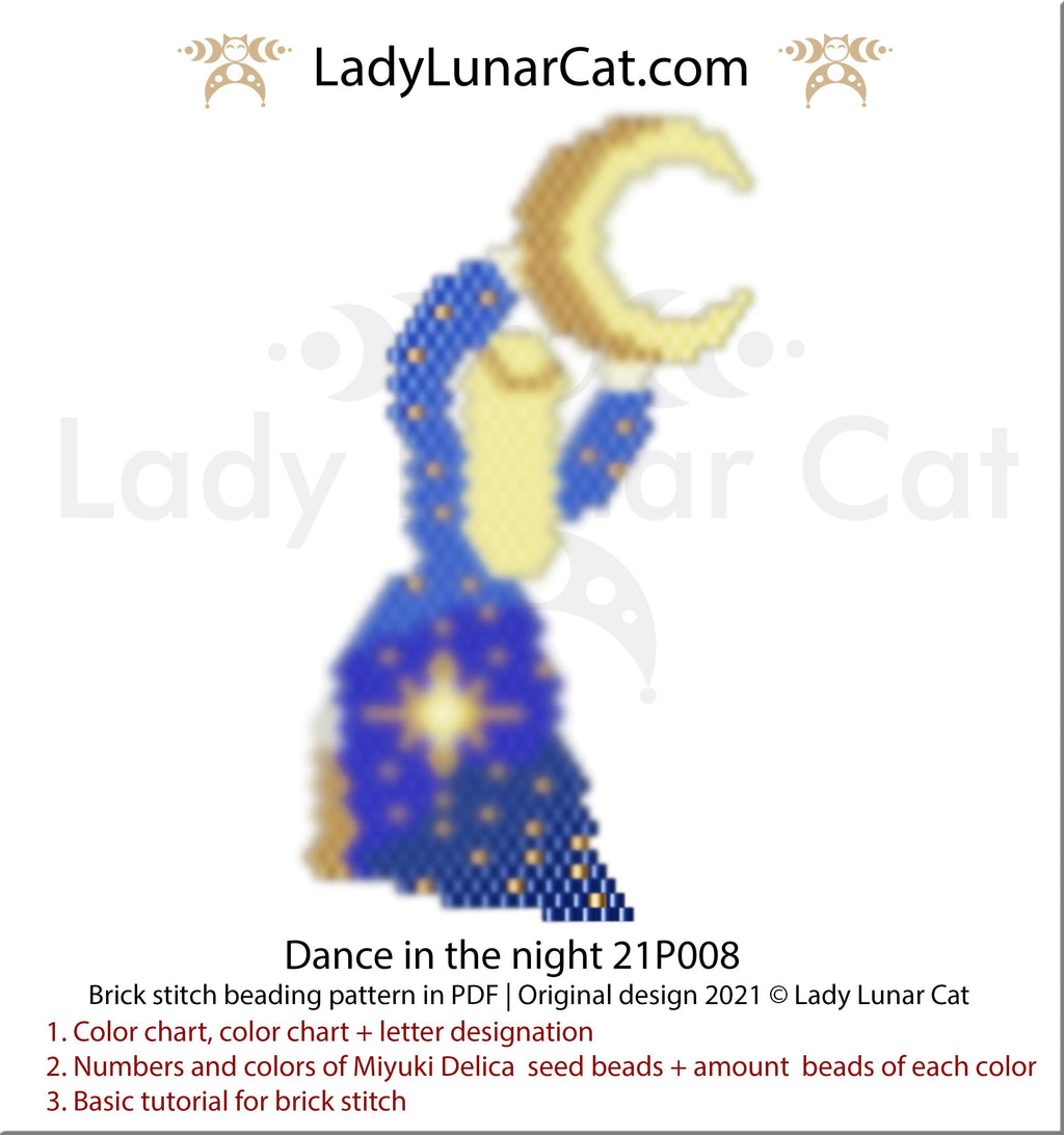 Brick stitch pattern for beading Dance in the night 21P008 LadyLunarCat