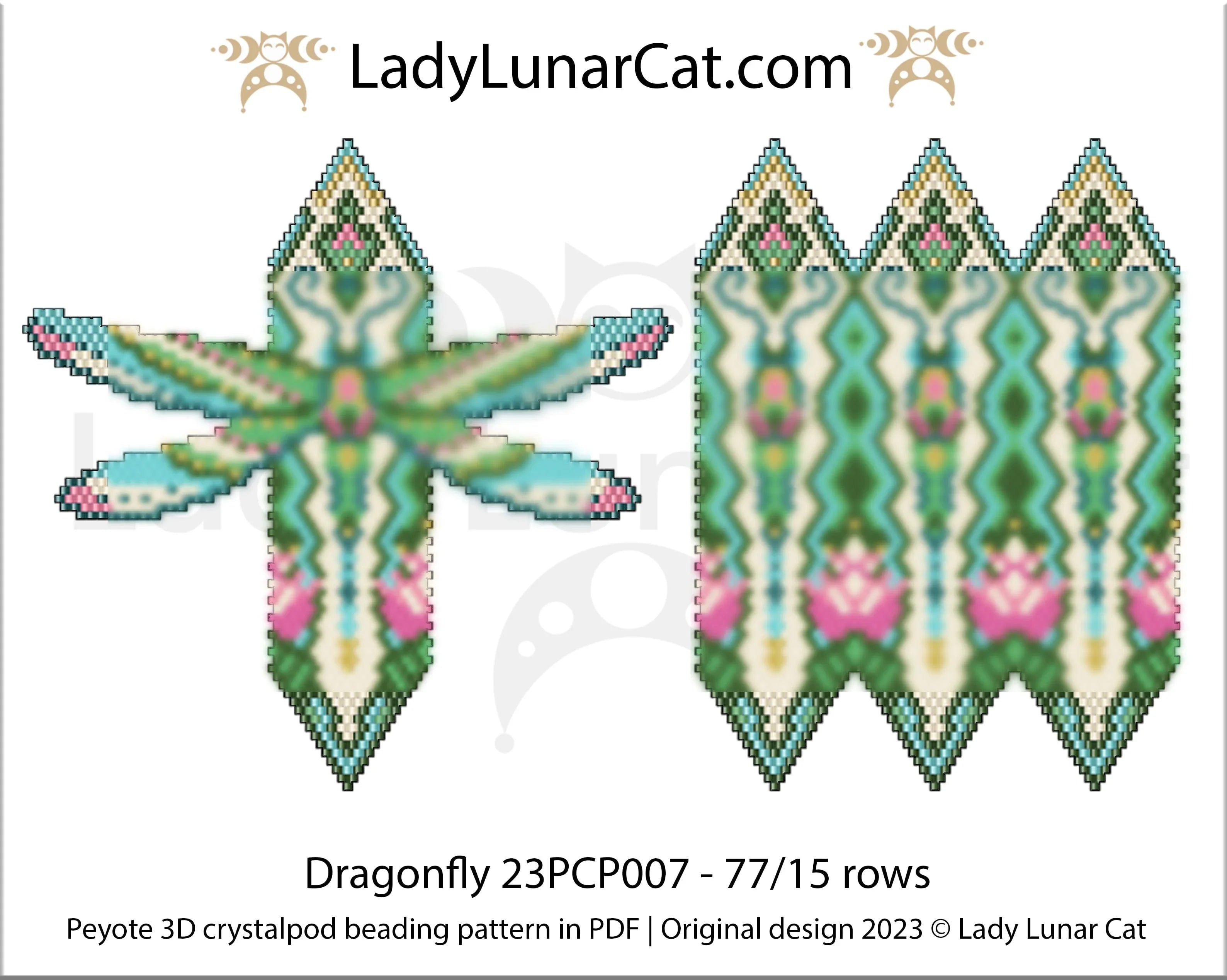 Dragonfly peyote pod detail - layered 2-3-4 petal wings Miyuki Delica 11/0 LadyLunarCat