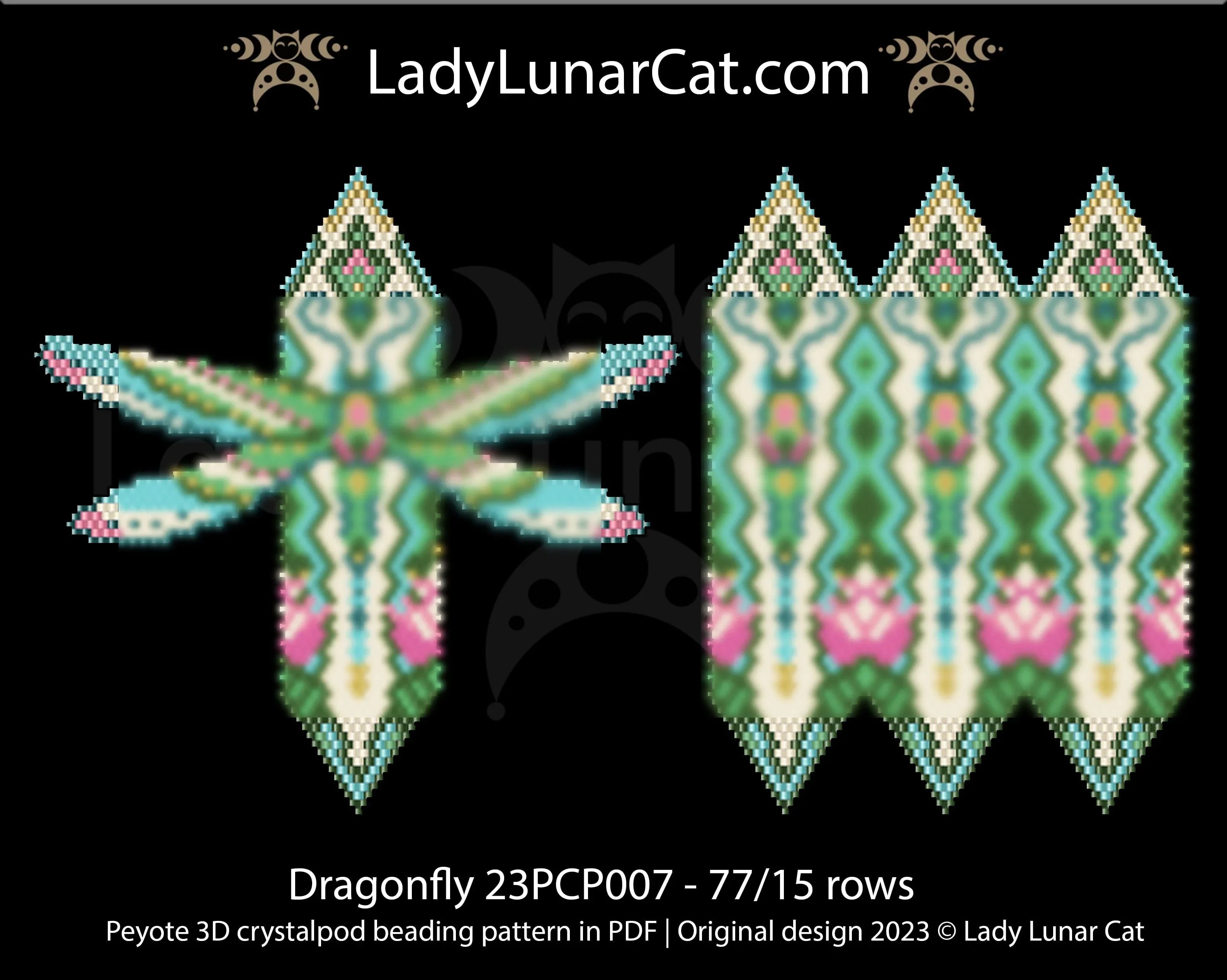 Dragonfly beaded pod colorway - summer nature insect beading PDF LadyLunarCat
