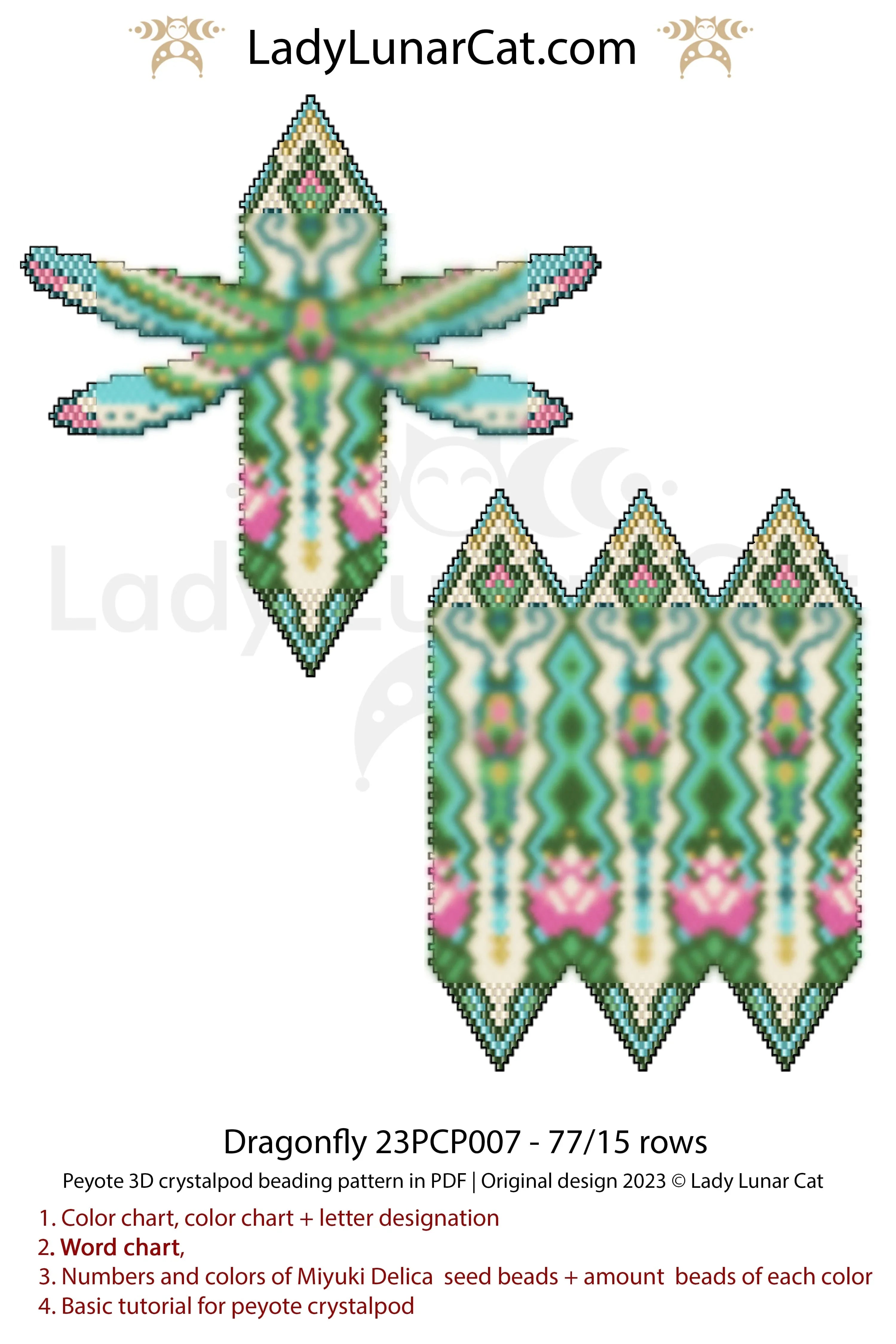 Dragonfly peyote pod tutorial page - basic crystalpod step by step guide LadyLunarCat