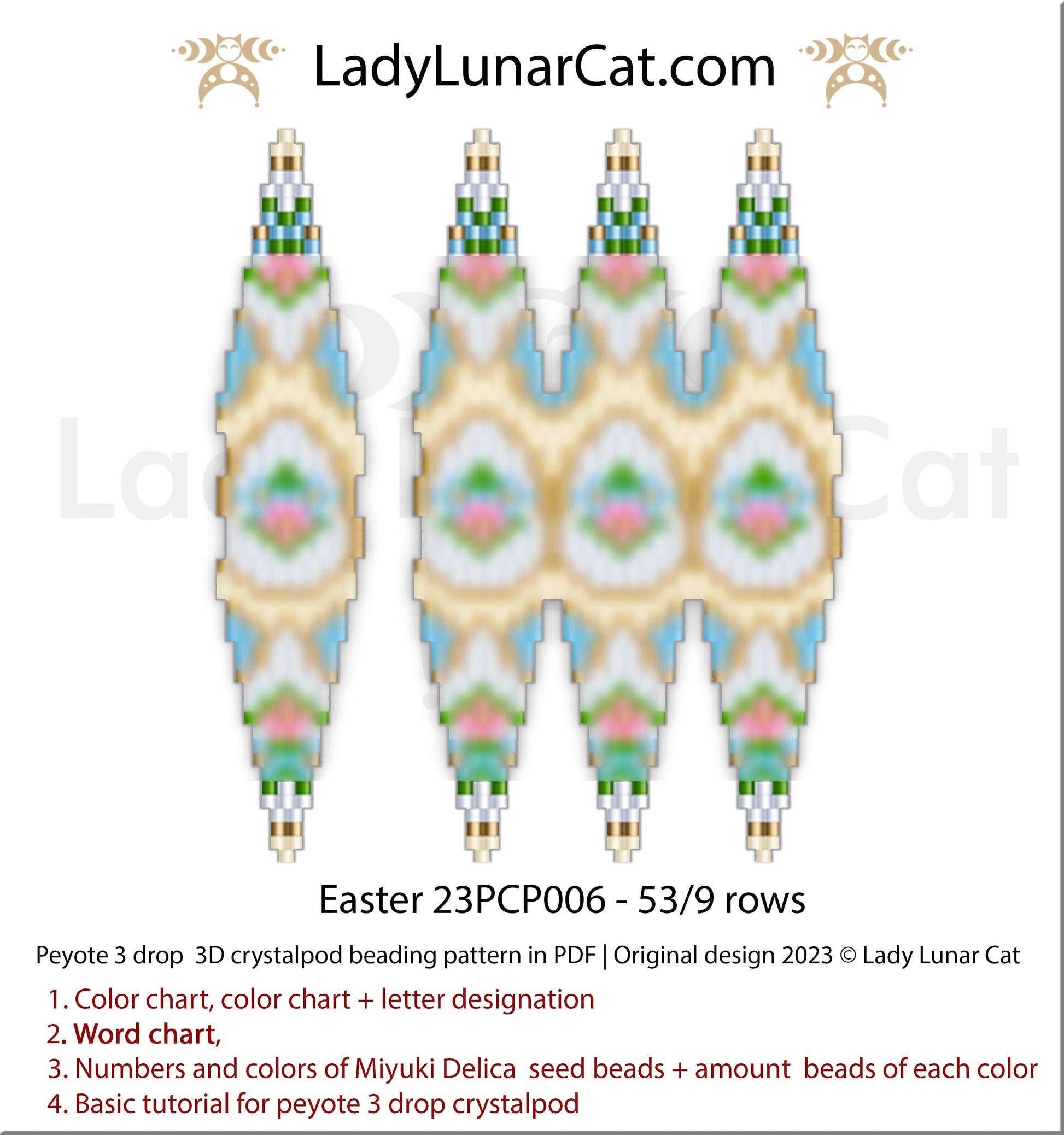 Copy of Peyote 3drop pod pattern or crystalpod pattern for beading Spring 23PCP004 LadyLunarCat