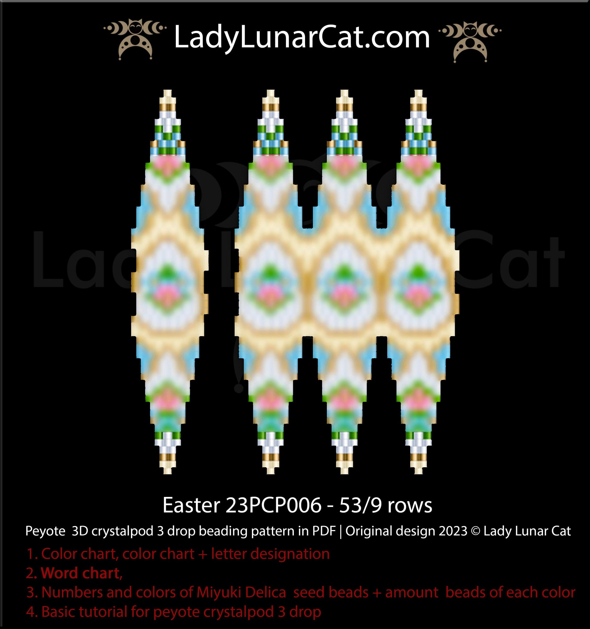 Copy of Peyote 3drop pod pattern or crystalpod pattern for beading Spring 23PCP004 LadyLunarCat