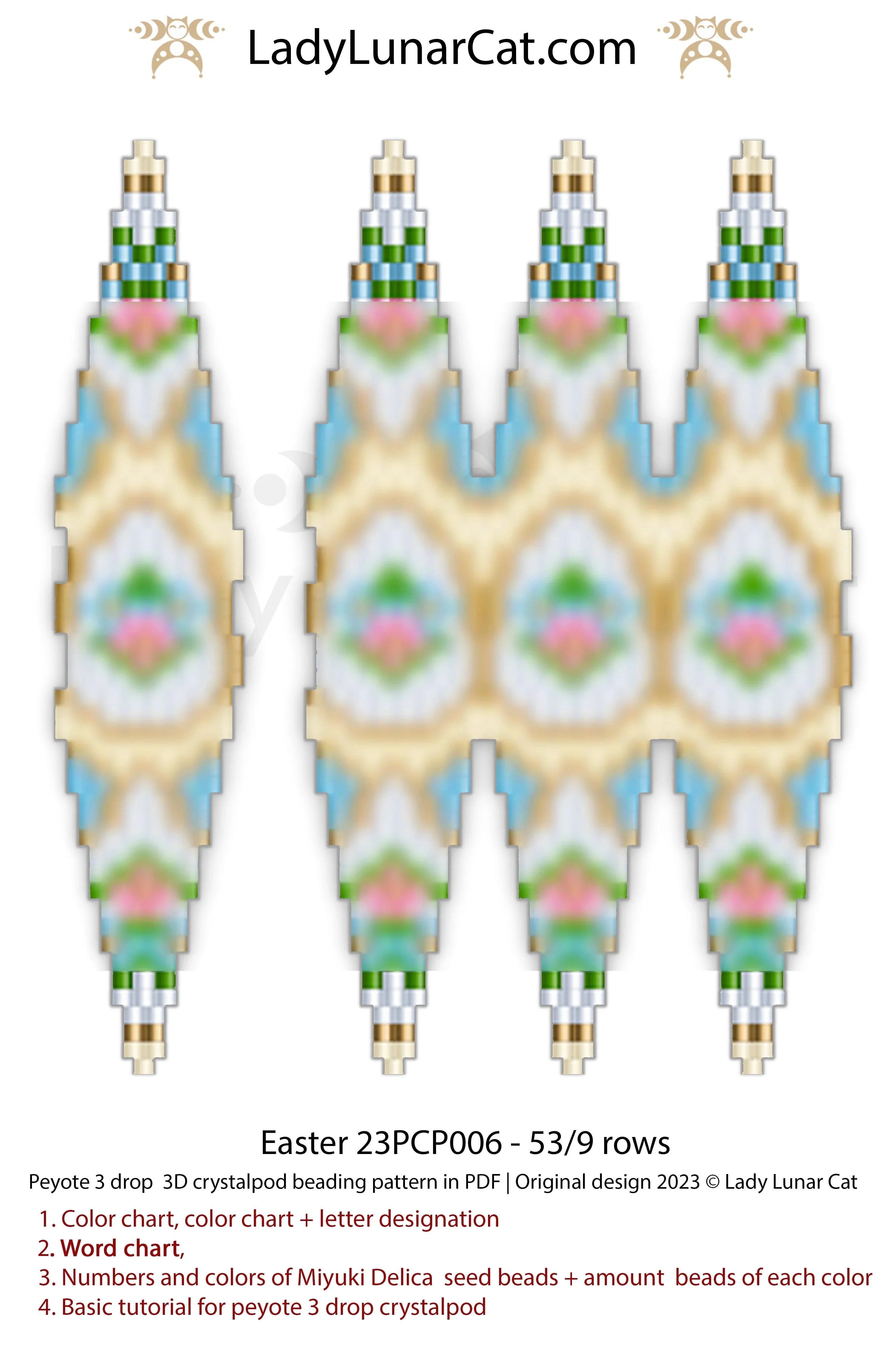 Lady Lunar Cat Easter 3-drop crystalpod — festive beading PDF 23PCP006