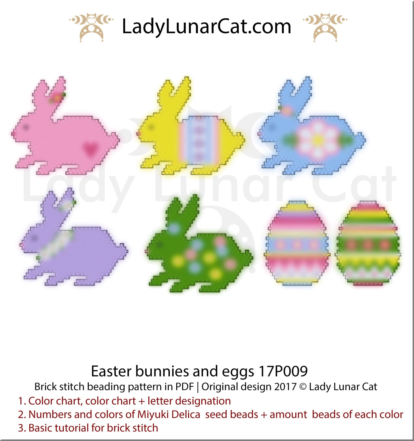 Brick stitch beading pattern Easter Bunnies and Eggs LadyLunarCat