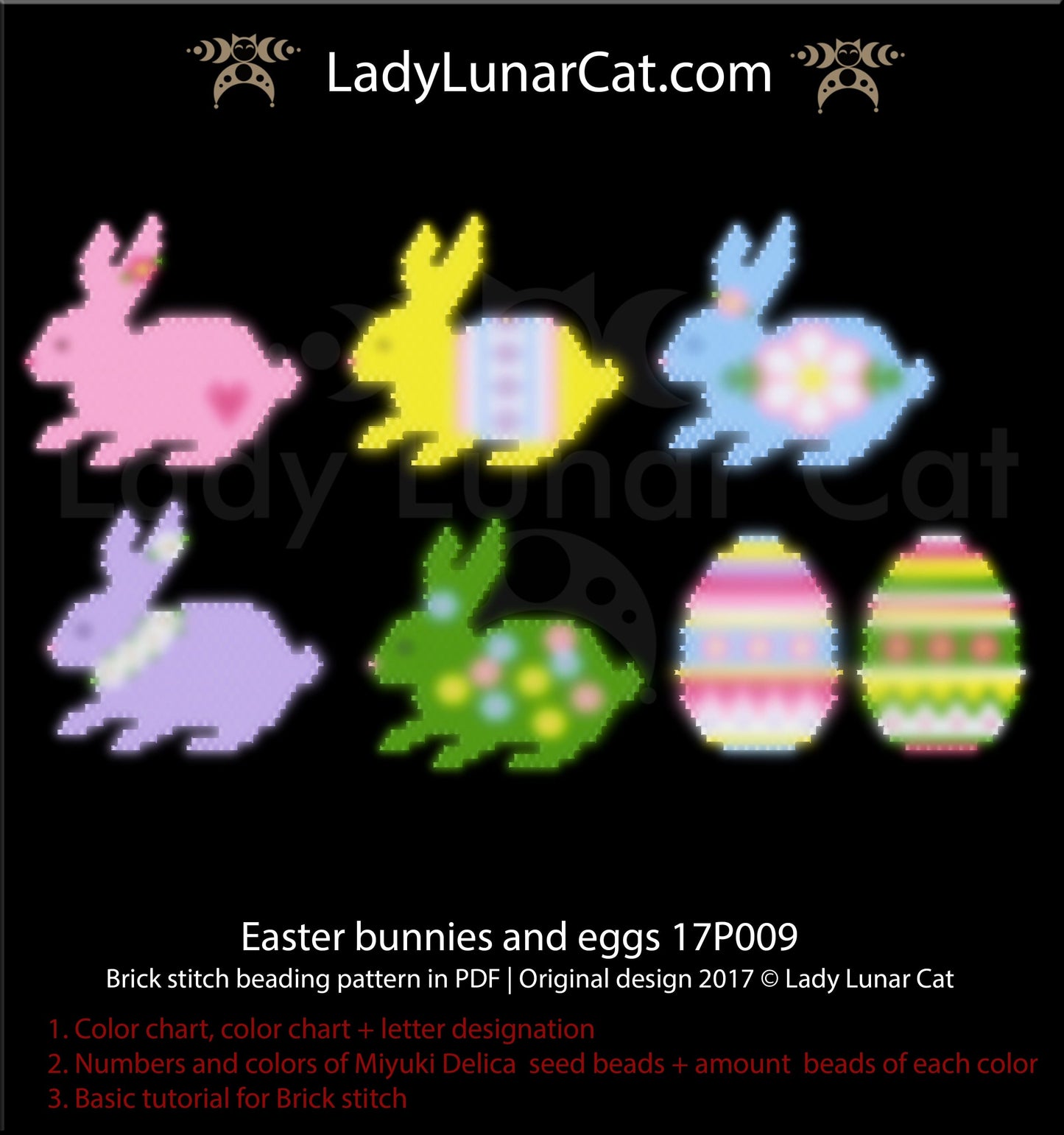 Brick stitch beading pattern Easter Bunnies and Eggs LadyLunarCat