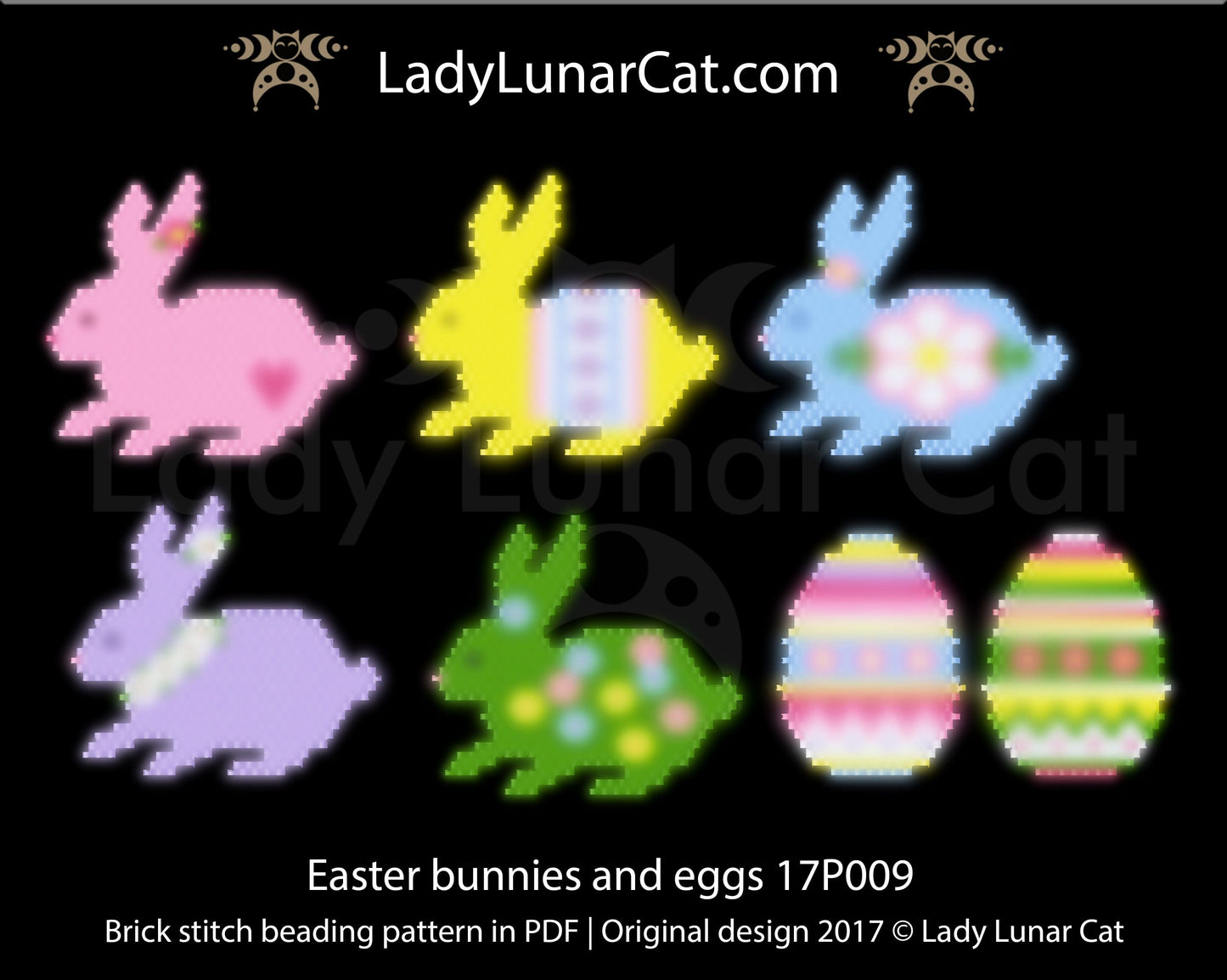Brick stitch beading pattern Easter Bunnies and Eggs LadyLunarCat