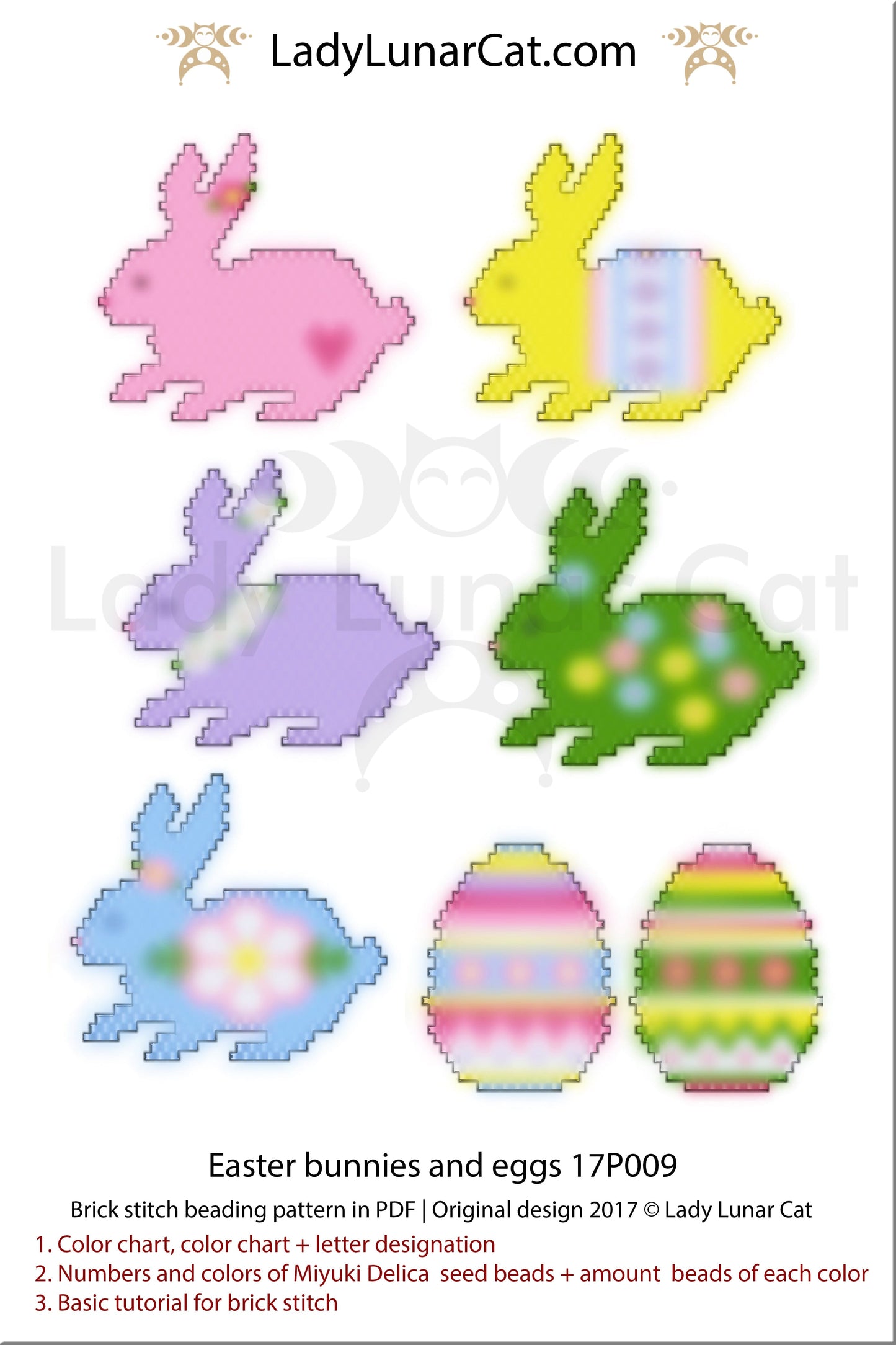 Brick stitch beading pattern Easter Bunnies and Eggs LadyLunarCat