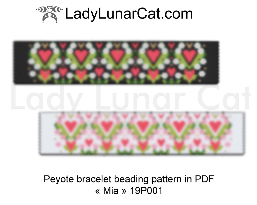 Mia heart peyote bracelet - 91x22 beads 2 versions 6+6 colors valentine spring PDF LadyLunarCat