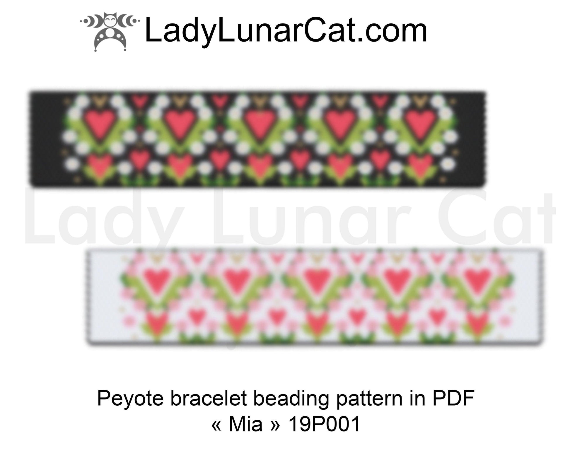 Mia heart peyote bracelet - 91x22 beads 2 versions 6+6 colors valentine spring PDF LadyLunarCat