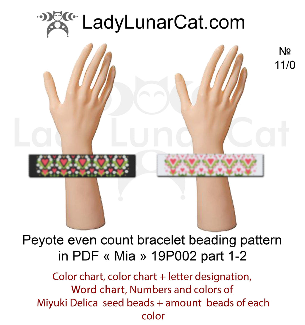 Mia beaded heart bracelet version 1 - soft pink romantic Miyuki Delica 11/0 LadyLunarCat