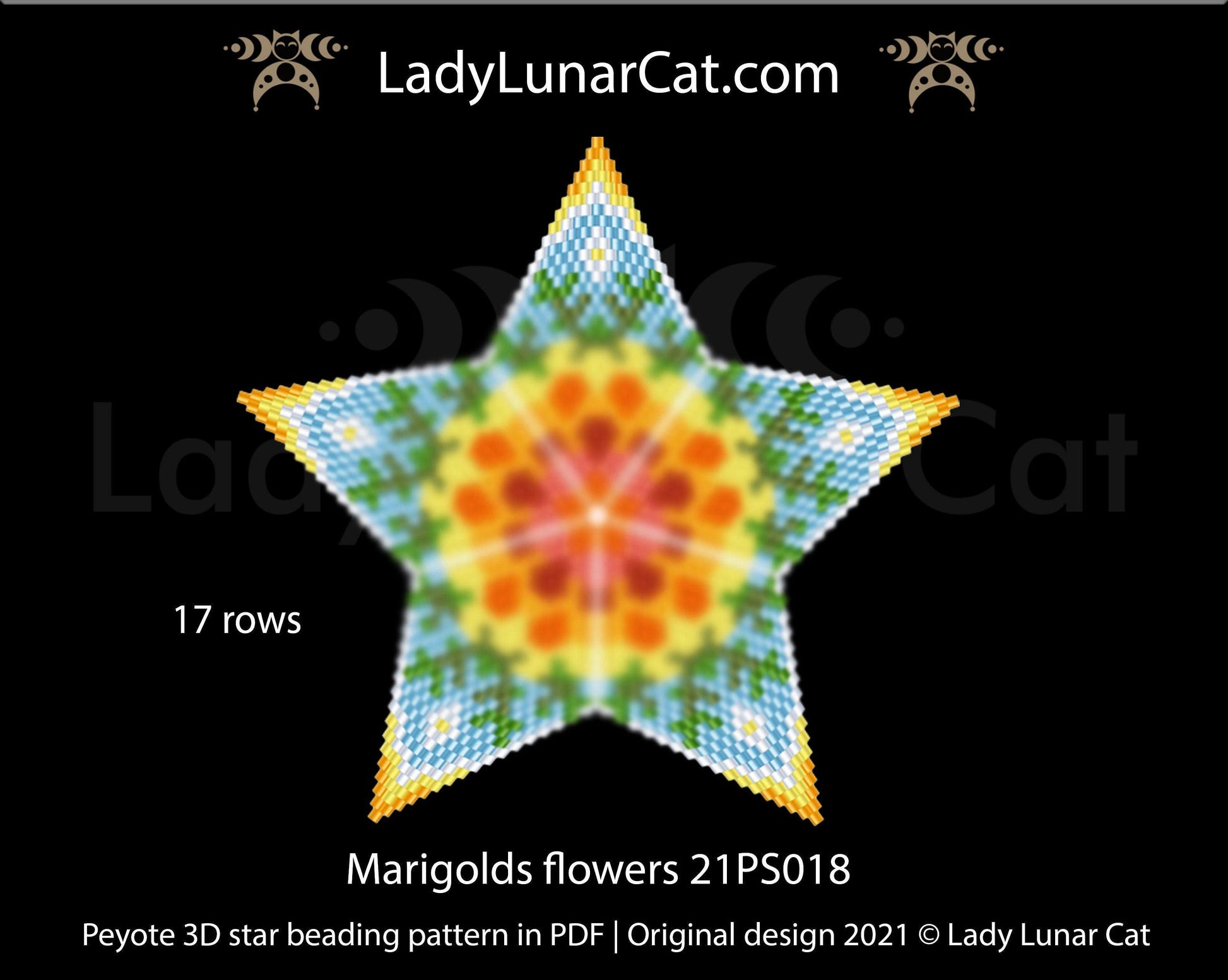 Fall Vibes Beading Patterns - Marigold Flower Peyote Stars by LadyLunarCat