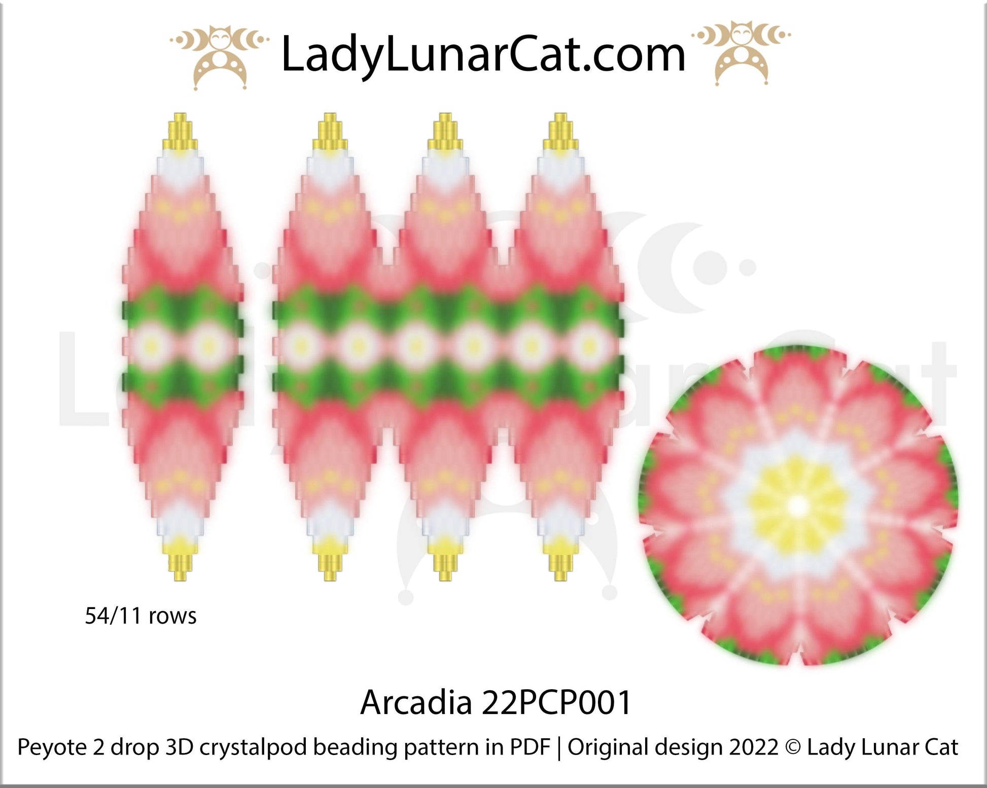 Peyote 2drop pod pattern or crystalpod pattern for beading  Flower 22PCP002 LadyLunarCat