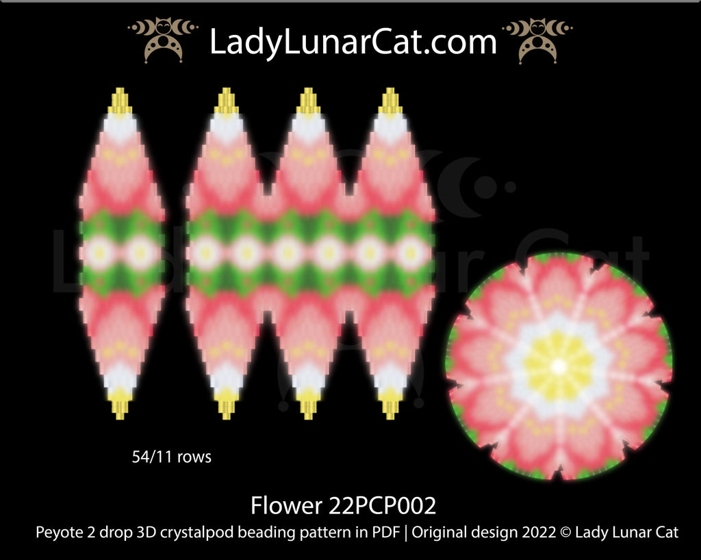 Peyote 2drop pod pattern or crystalpod pattern for beading  Flower 22PCP002 LadyLunarCat