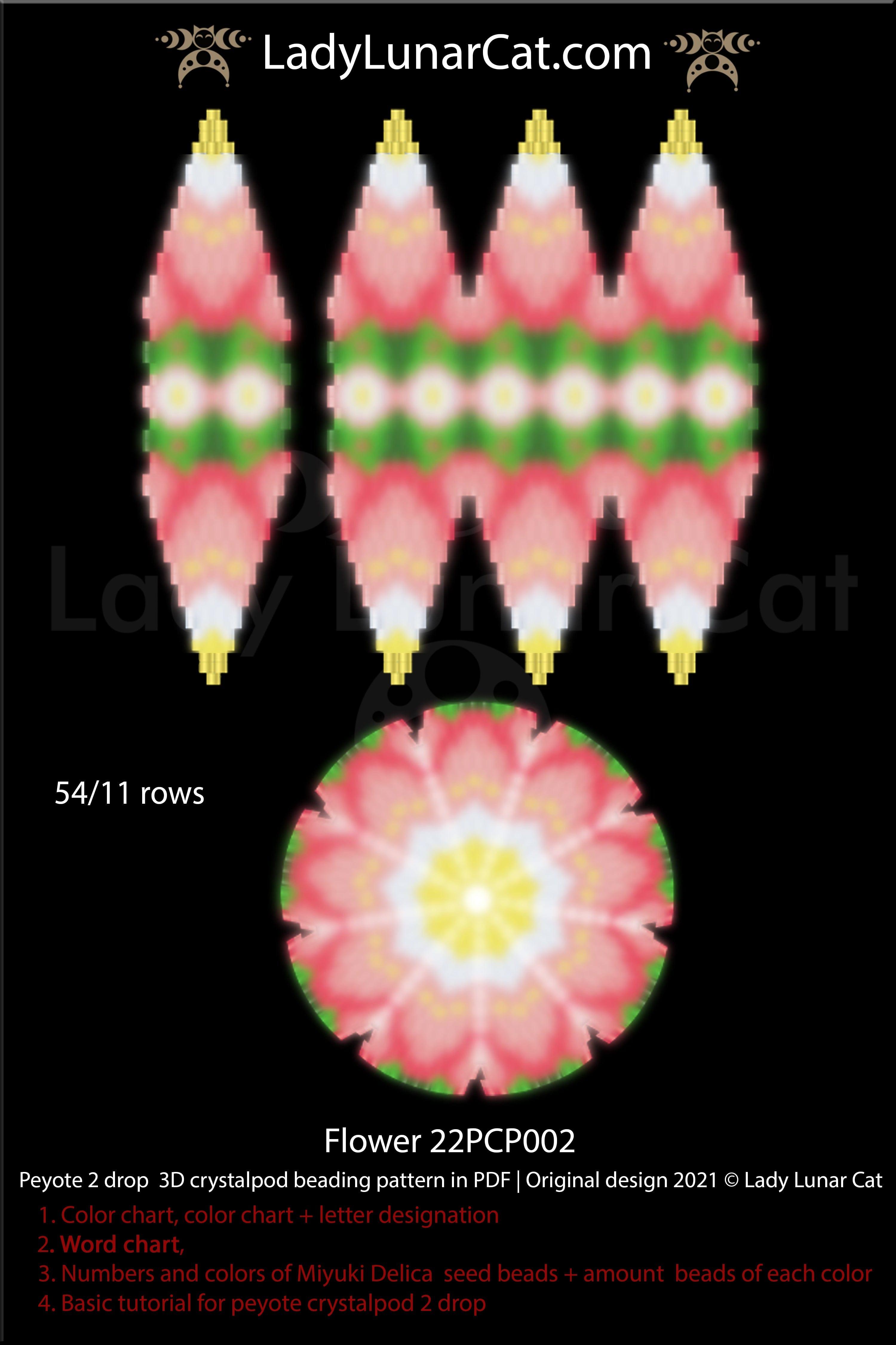 美品⭐︎Pretty Tesora2 Dot Mastery Peyote 2drop pod pattern for beading Flower 22PCP002 by Lady Lunar