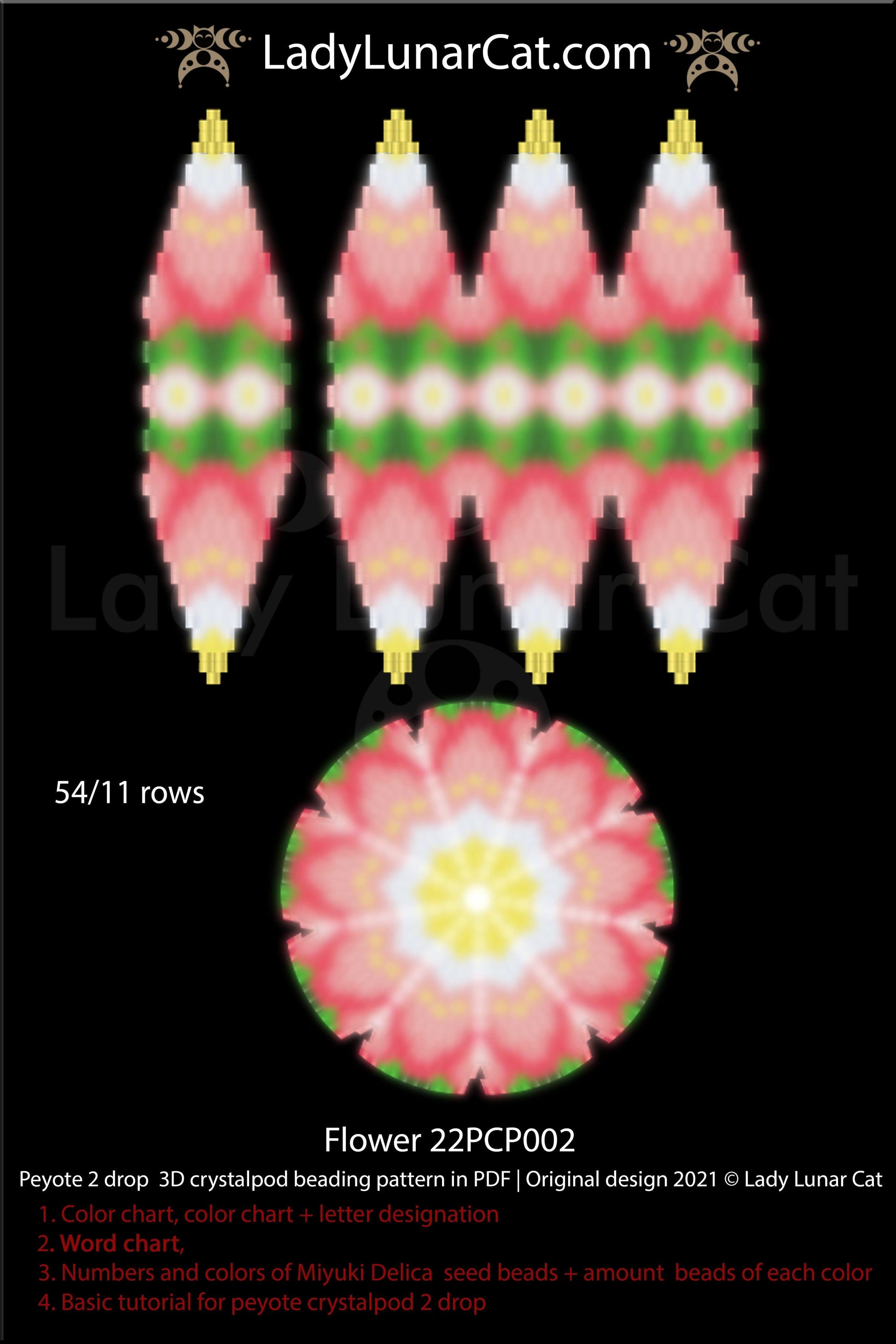 Peyote 2drop pod pattern or crystalpod pattern for beading  Flower 22PCP002 LadyLunarCat