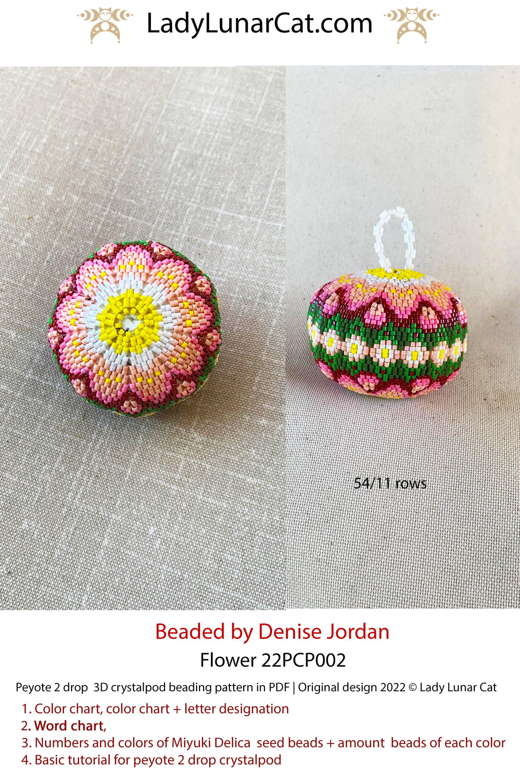 Peyote 2drop pod pattern or crystalpod pattern for beading  Flower 22PCP002 LadyLunarCat