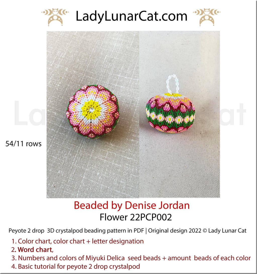 Peyote 2drop pod pattern or crystalpod pattern for beading  Flower 22PCP002 LadyLunarCat