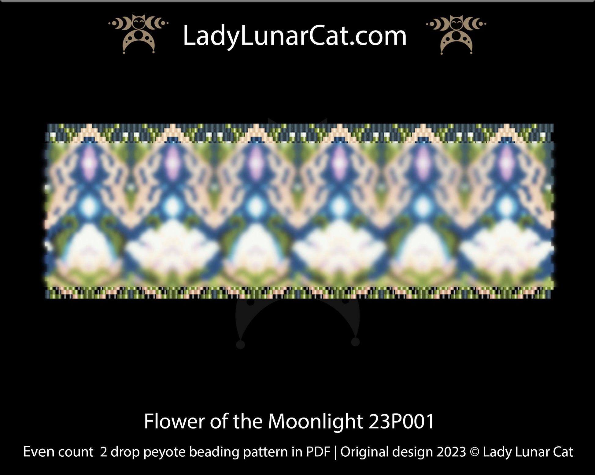 Peyote 2drop bracelet pattern for beading Flower of the Moonlight 23P001 LadyLunarCat