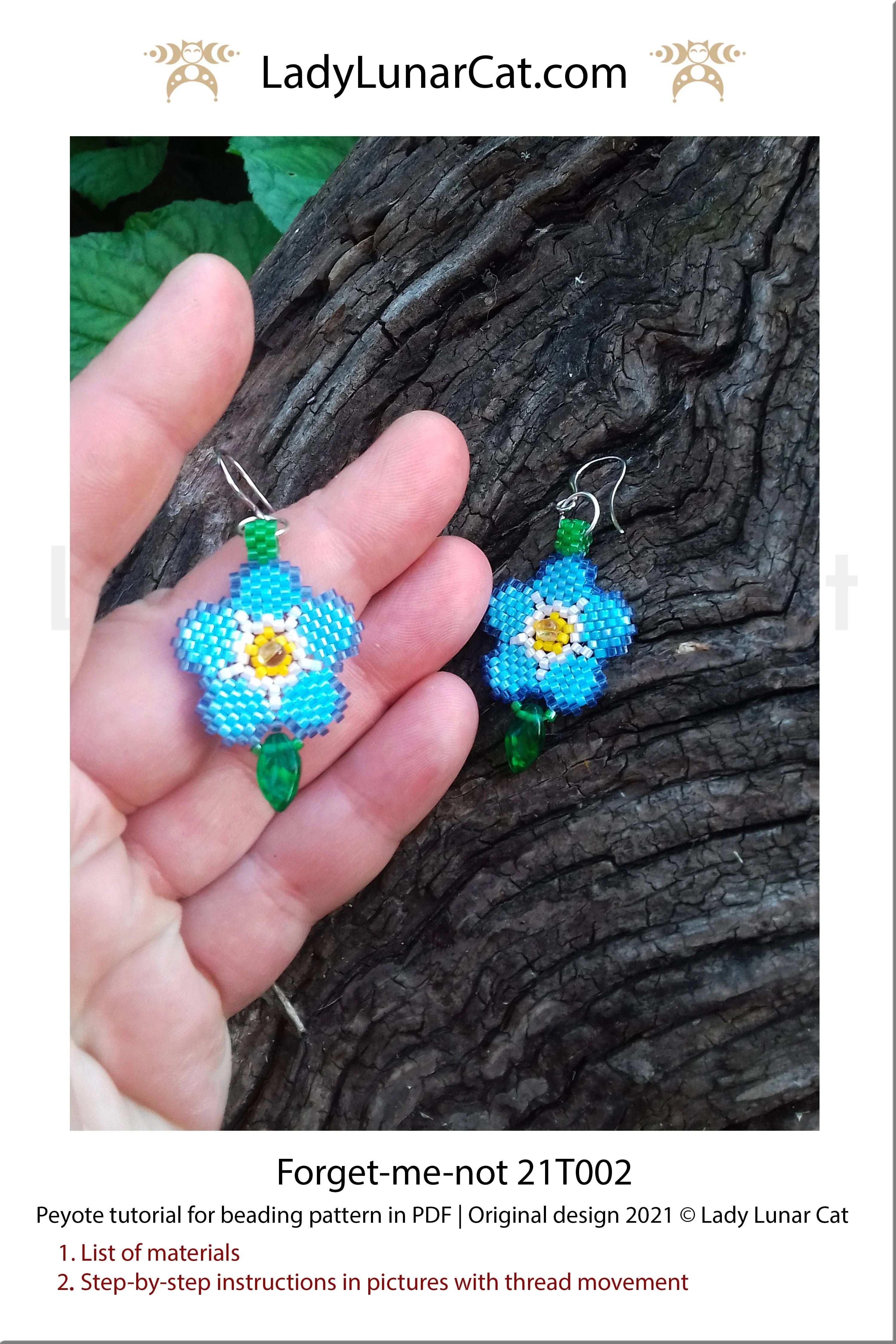 Forget-me-not peyote earring pattern - bead legend and color chart included LadyLunarCat