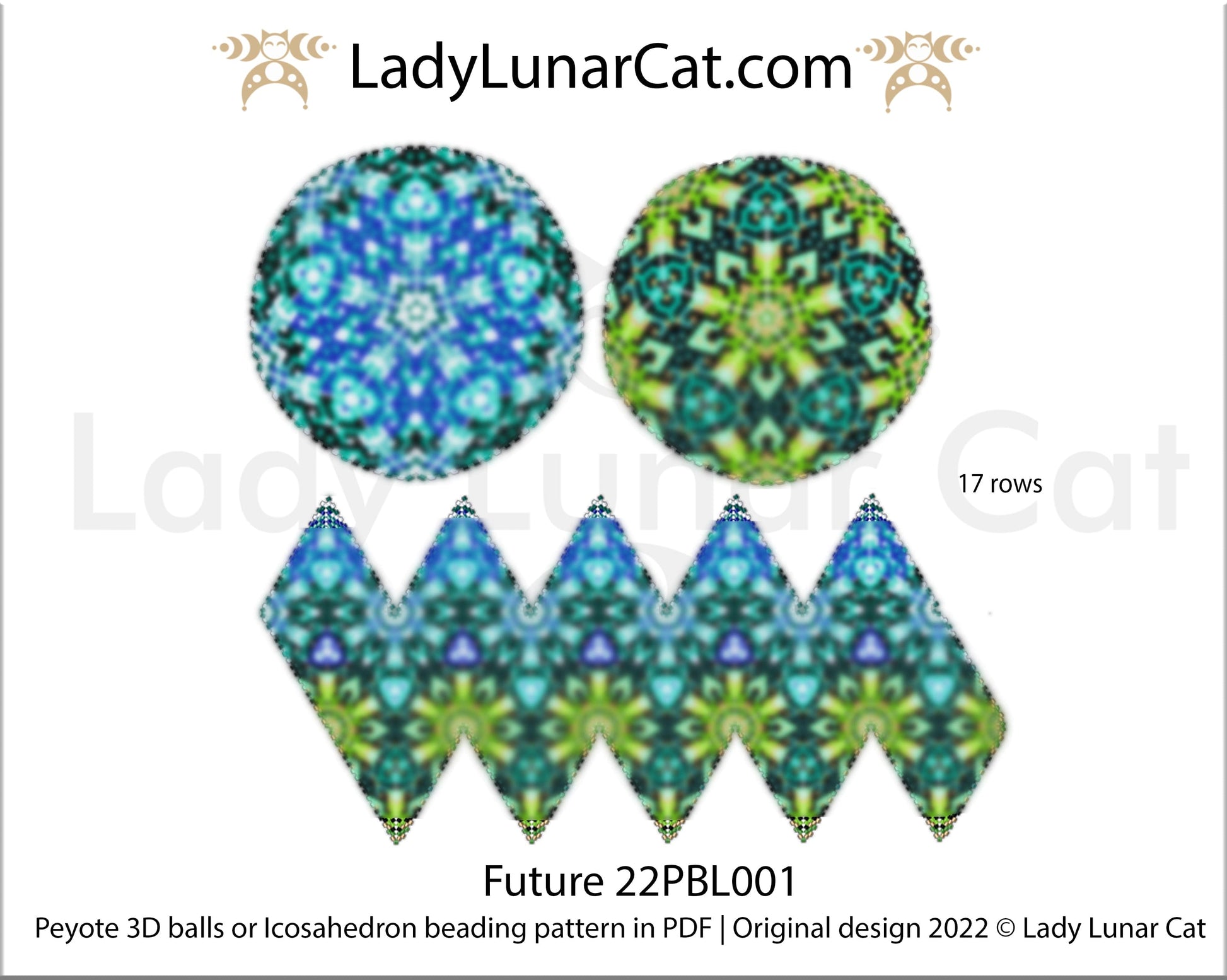 Peyote 3d ball pattern for beading | Beaded Icosahedron Future 22PBL001 17 rows LadyLunarCat