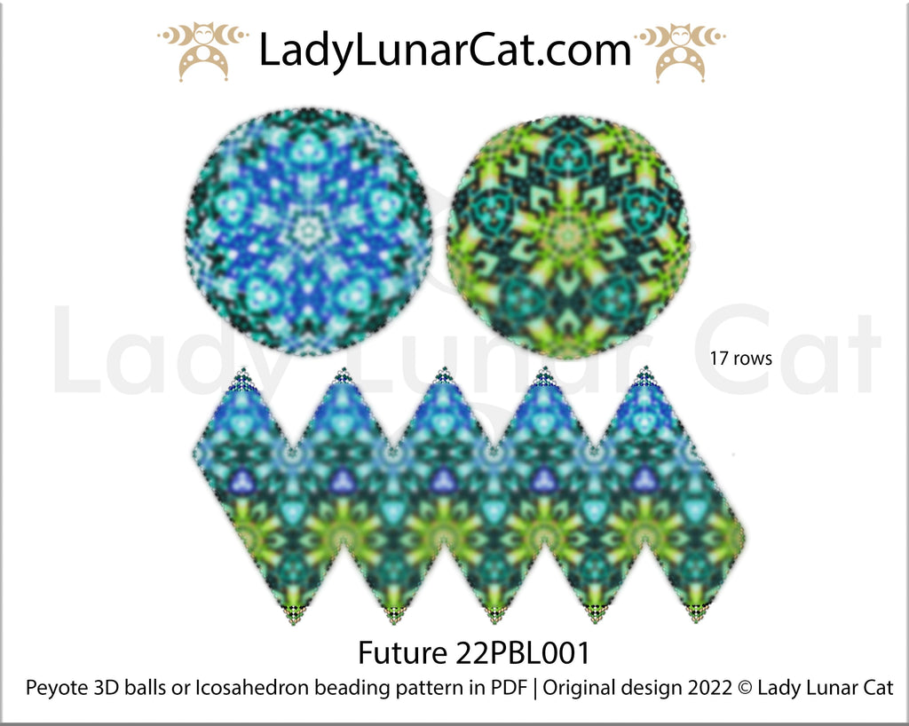 Peyote 3d ball pattern for beading | Beaded Icosahedron Future 22PBL001 17 rows LadyLunarCat
