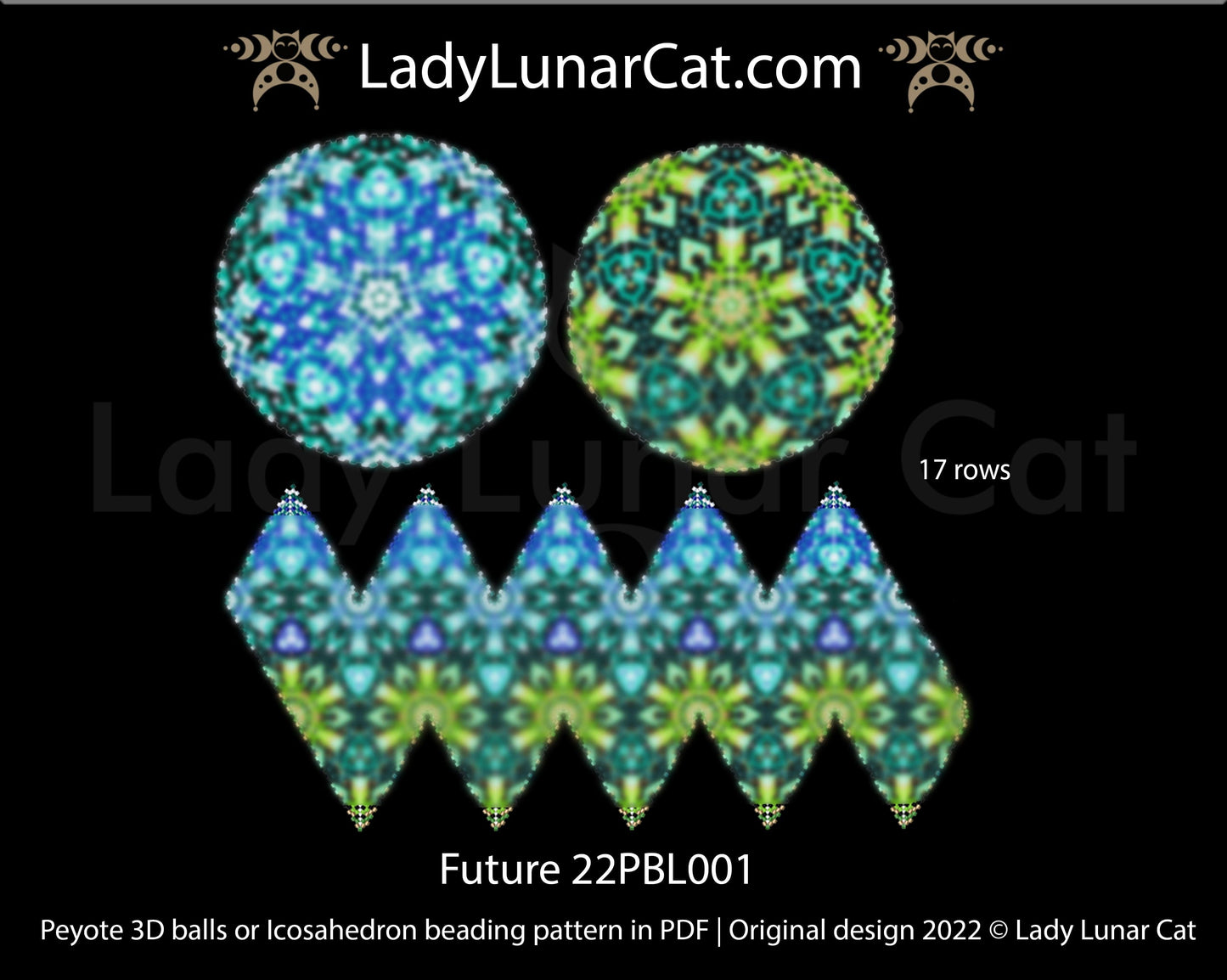 Peyote 3d ball pattern for beading | Beaded Icosahedron Future 22PBL001 17 rows LadyLunarCat