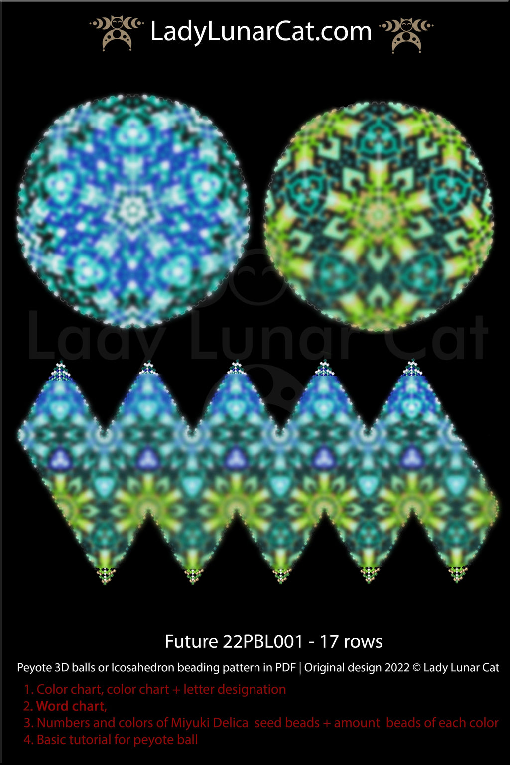 Peyote 3d ball pattern for beading | Beaded Icosahedron Future 22PBL001 17 rows LadyLunarCat