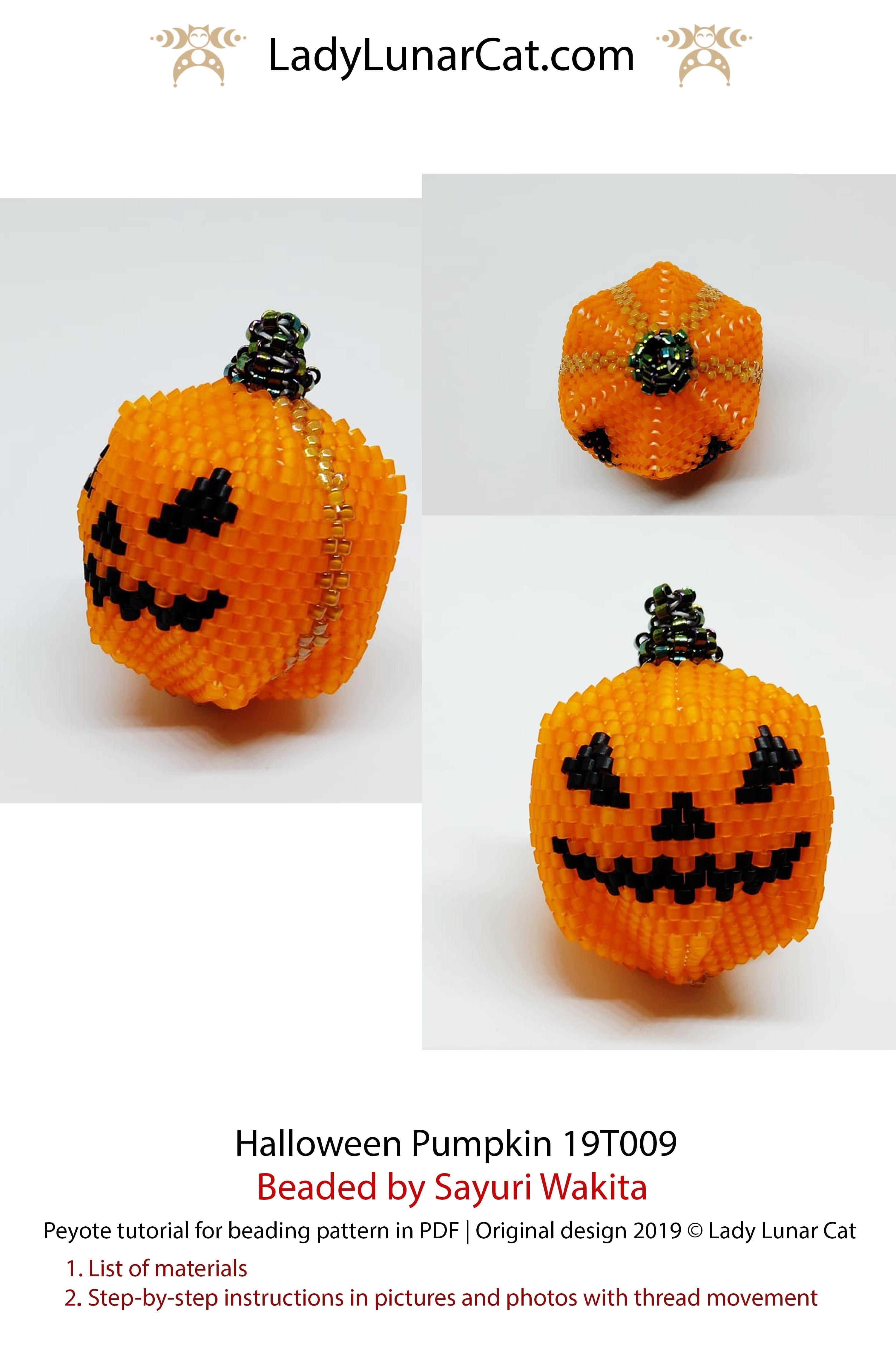 Beading tutorial for 3d peyote pod Pumpkin Halloween by Lady