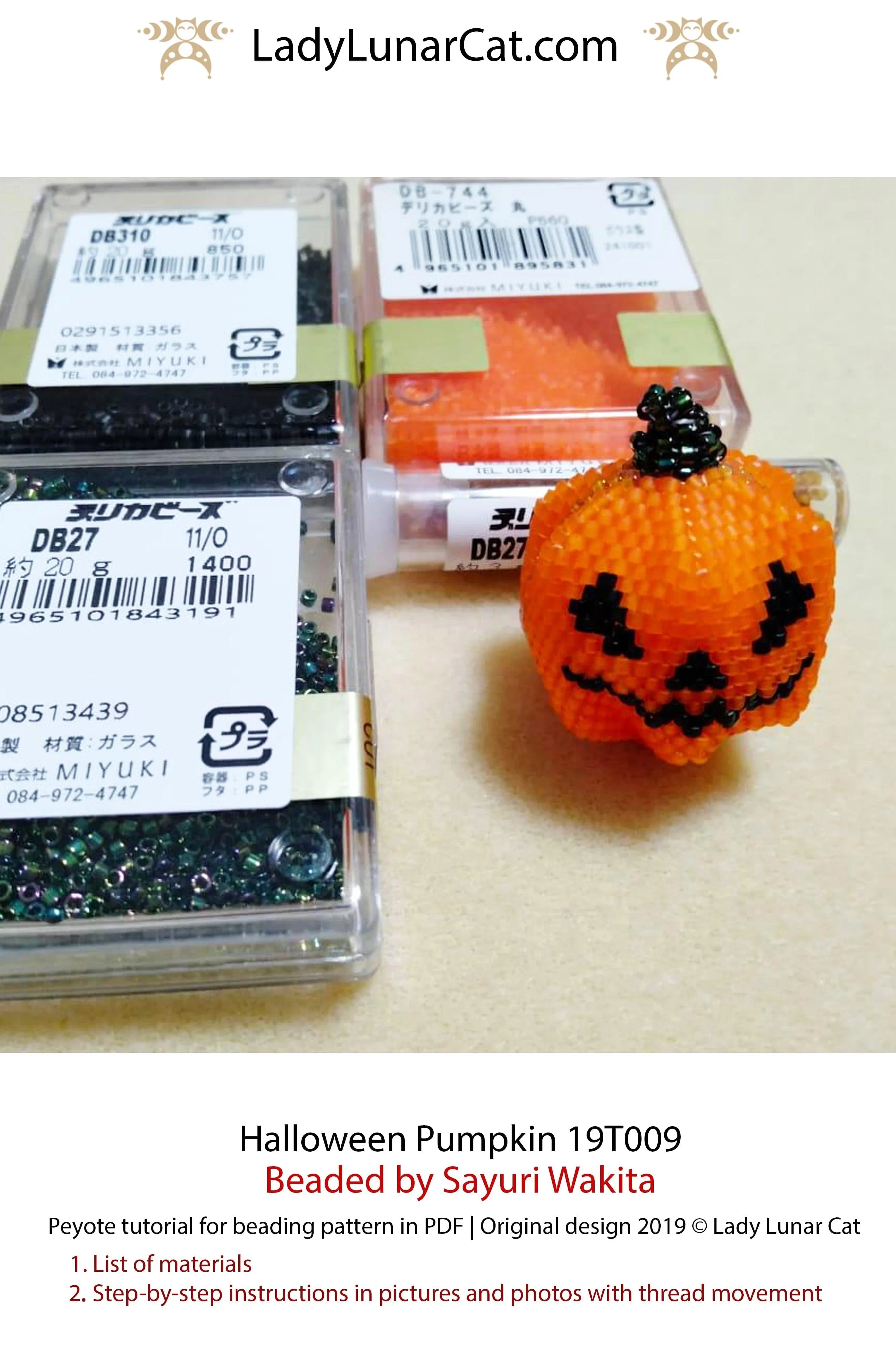 Halloween Pumpkin peyote tutorial step 2 - building the rows LadyLunarCat