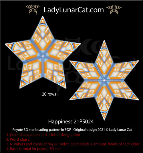 Happiness peyote star pattern PDF by Lady Lunar Cat — blue orange geometric 21PS024