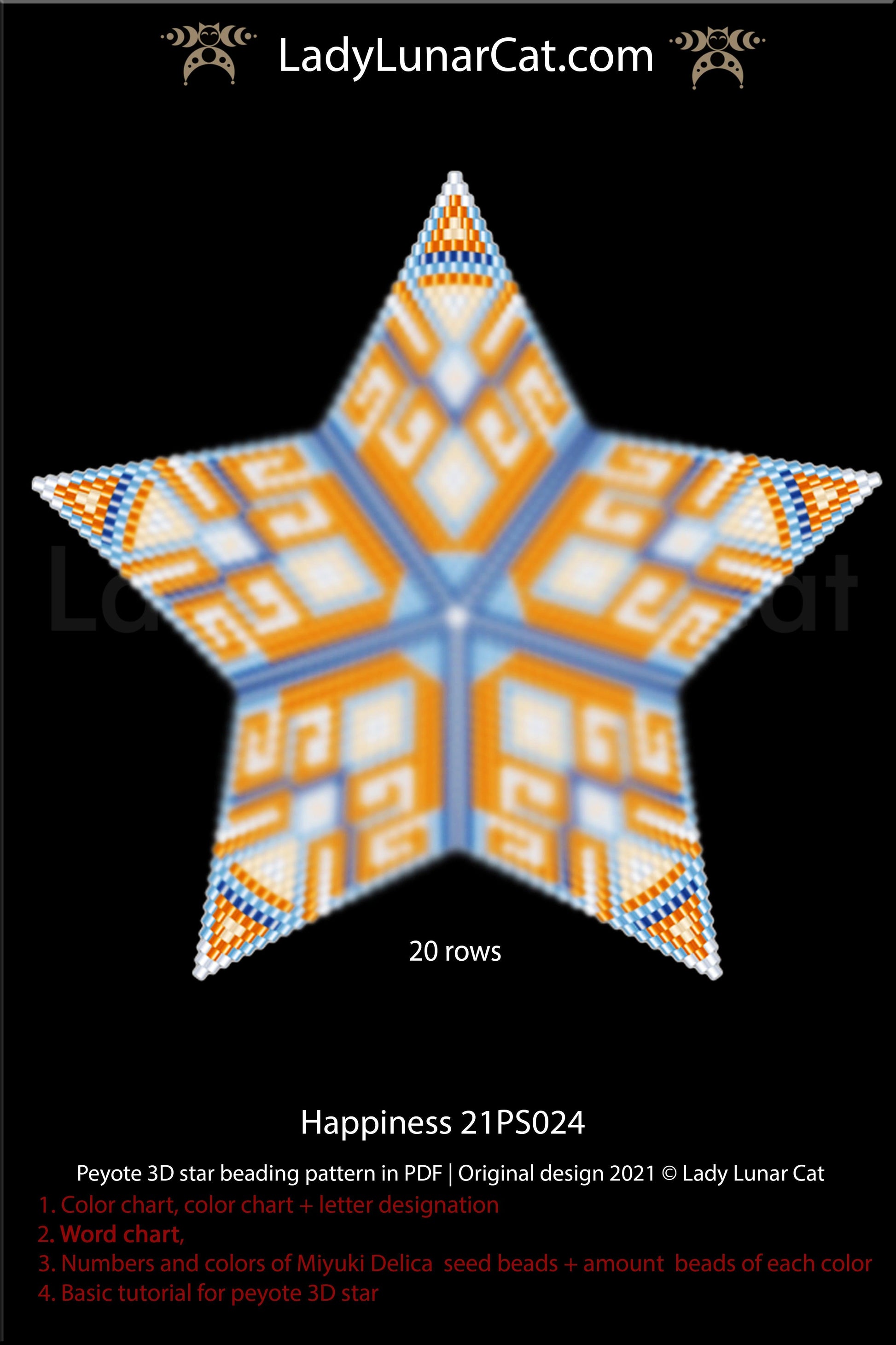 Beaded star pattern for beading- Happiness 21PS024 20 rows LadyLunarCat