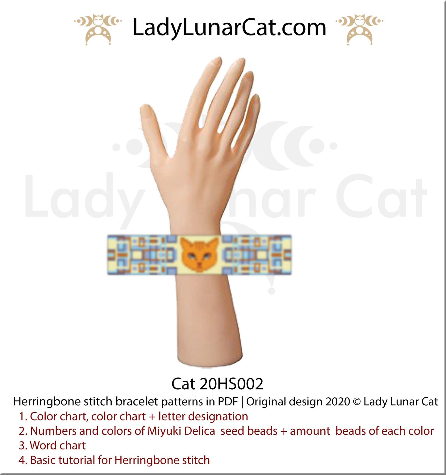 Herringbone stitch pattern for bracelets - Cat 20HS002 LadyLunarCat