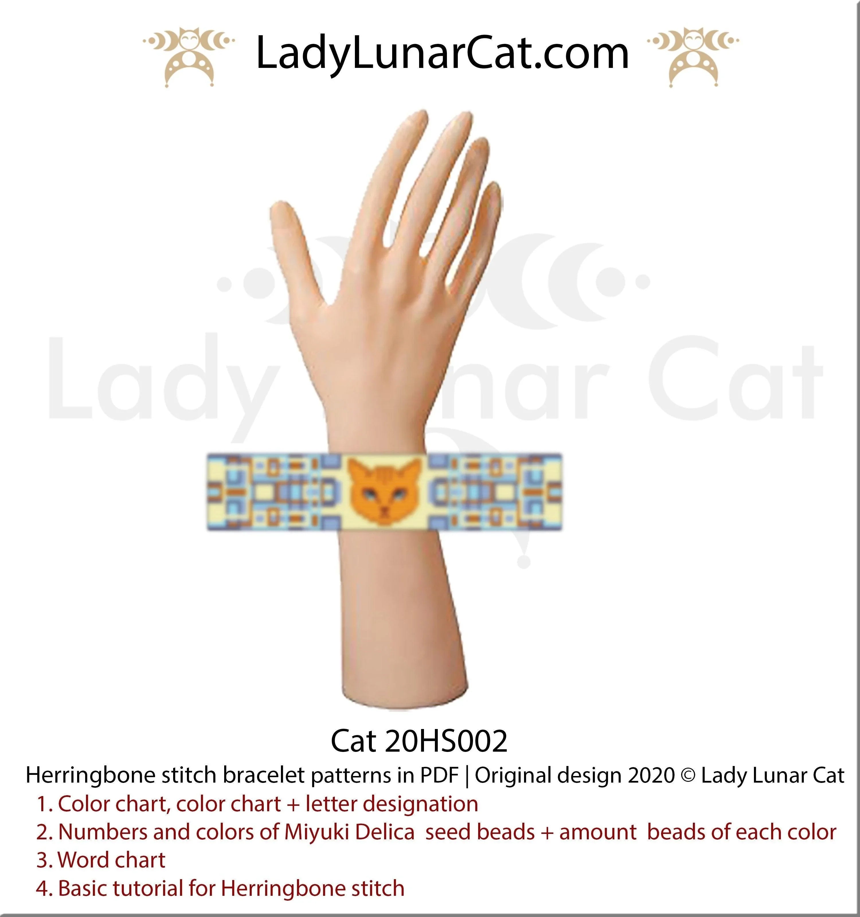 Cat herringbone bracelet pattern PDF by Lady Lunar Cat — ginger cat 20HS002