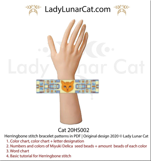 Cat herringbone bracelet pattern PDF by Lady Lunar Cat — ginger cat 20HS002