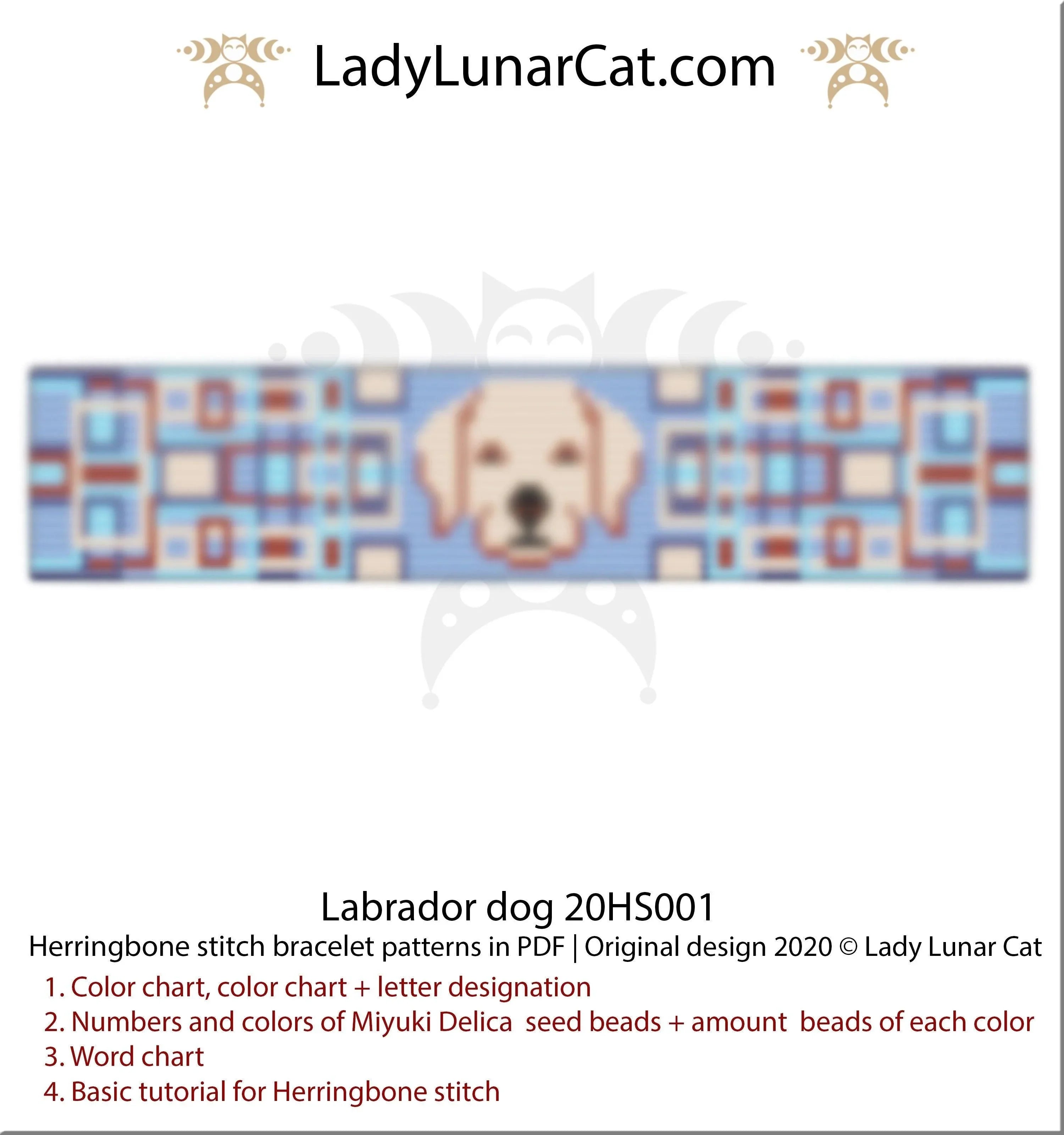 Labrador herringbone bracelet pattern PDF by Lady Lunar Cat — dog beading 20HS001